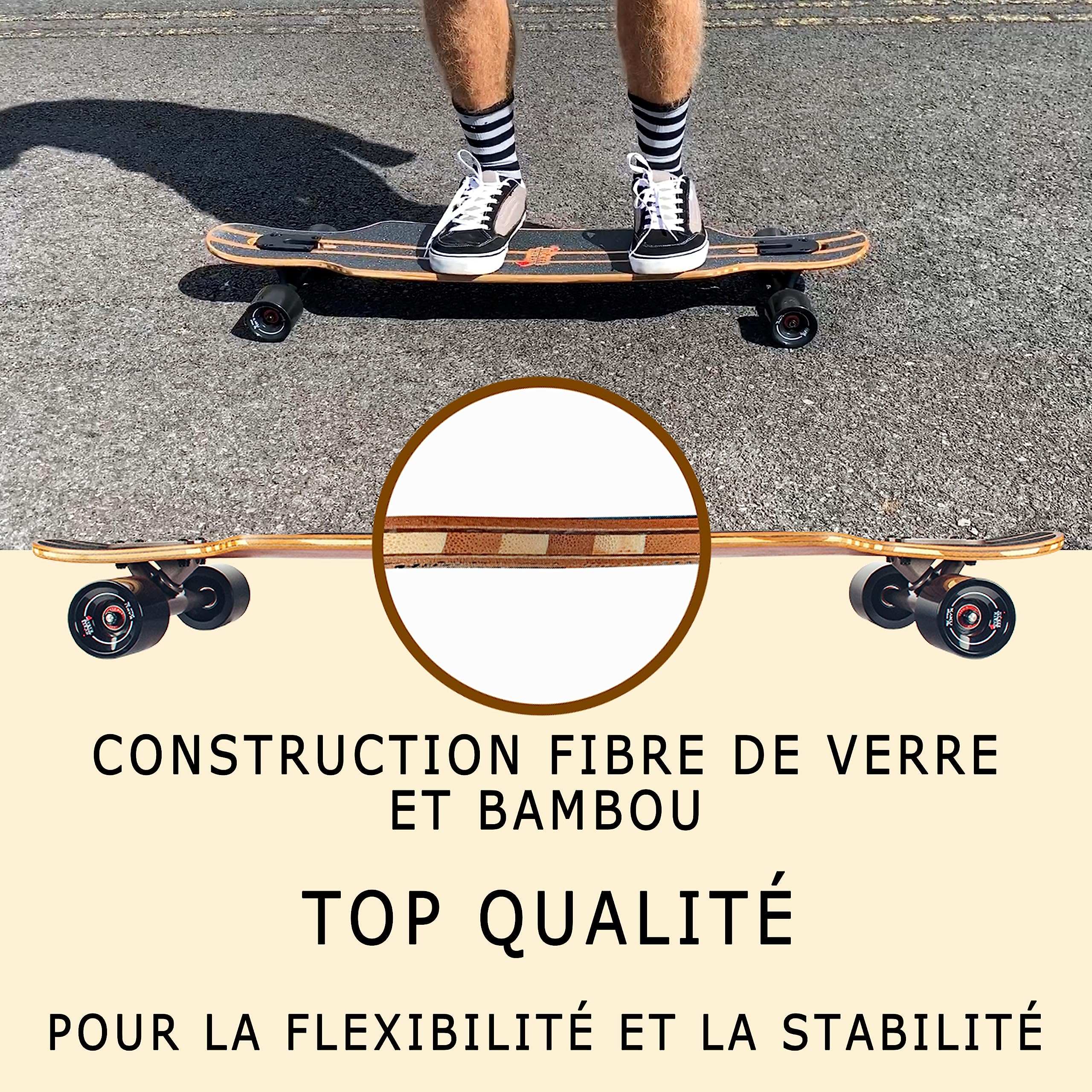 JUCKER HAWAII Longboard HOKU Longboard en 2 niveaux flexibles – Tous designs et versions – Construction en fibre de verre avec bambou et érable canadien.