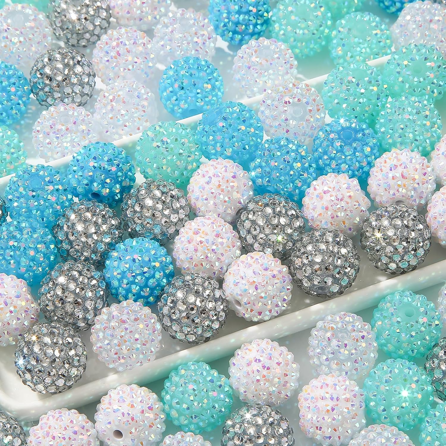20mm Rhinestone Beads 20pcs Chunky Bubblegum Beads Beadable Pen Beads Shine Disco Ball Beads Jumbo Plastic Beads for Necklace Jewelry Bracelets DIY Crafts Making (bluewhite) - Image 6