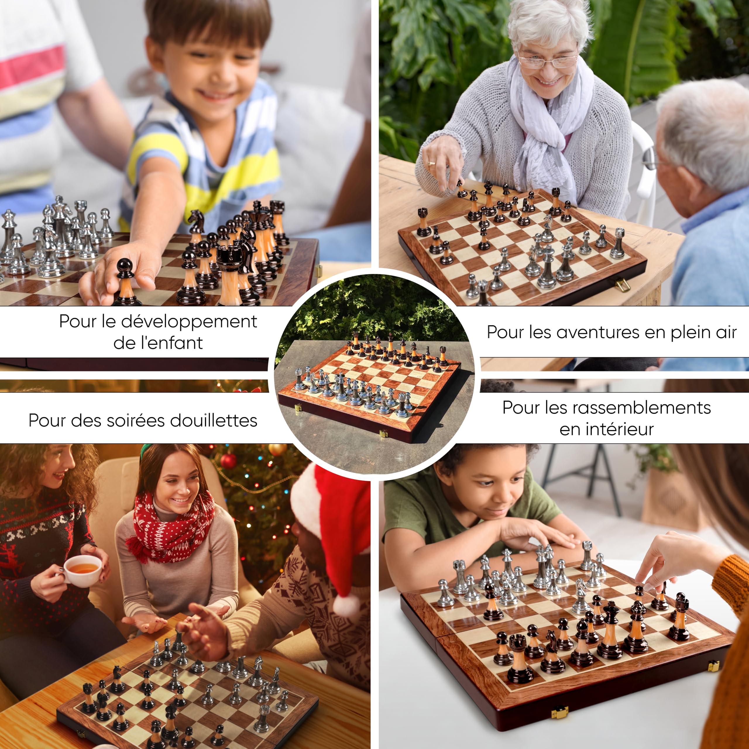 Premio Scacchiera in Legno - Scacchiera Pieghevole con Pezzi di Scacchi Appesantiti in Acrilico - Set di Scacchi in Legno Fatto a Mano - Giochi di Societa per Adulti