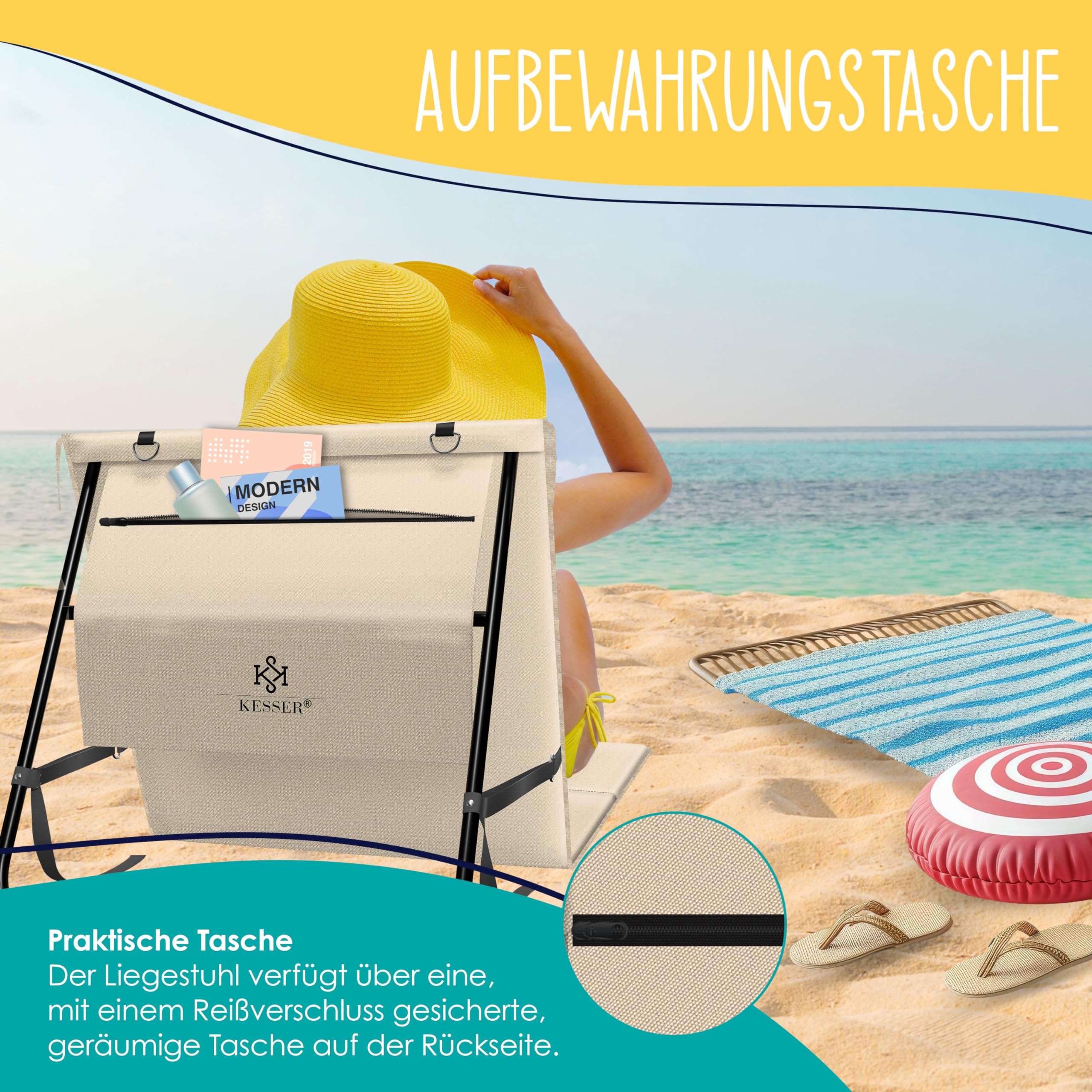 KESSER® 2er Set Strandmatte klappbar mit Verstellbarer Rückenlehne, Tragegurt, wasserdichter Tasche & Aufbewahrung – Faltbare Sonnenliege für Strand, Garten & Terrasse je 130 kg belastbar Garten