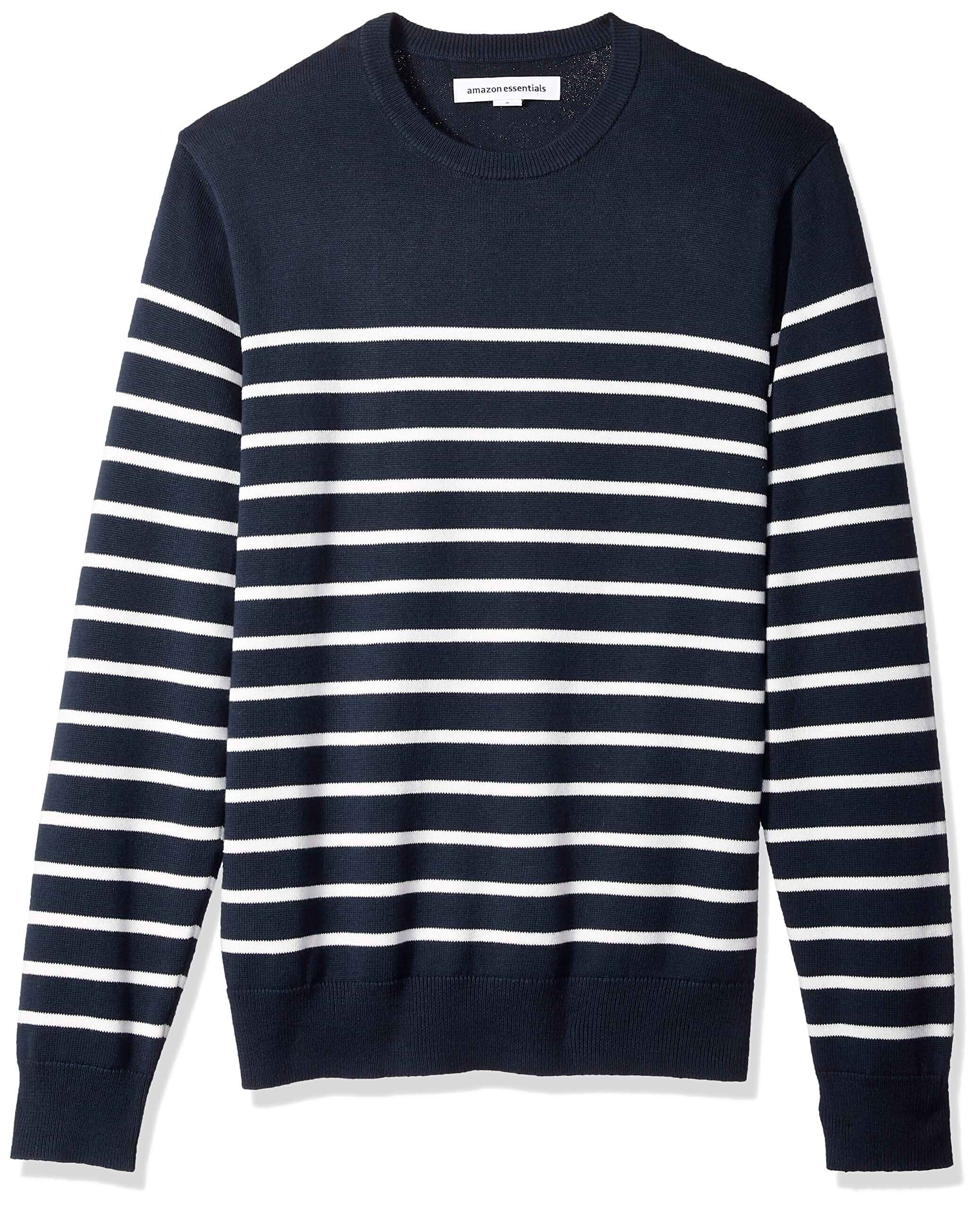 Amazon Essentials Men's Cable Knit Long-Sleeve Crewneck Sweater, 100% Cotton, Big & Tall Options Available Striped