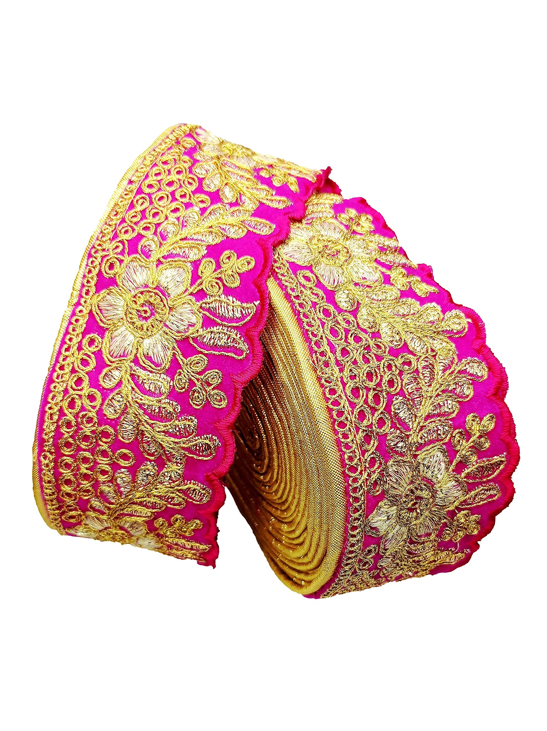 FRIJVEN Embroidery Gold Heavy Work Cutting Design Velvet Lace Border Falls for Saree, Kurti, Dresses, Bandhani, Lehenga, Decorative Ribbon (9 cm Width) (6 Meter, Pink) (B0CKXT2CYW) Amazon Price History, Amazon Price Tracker
