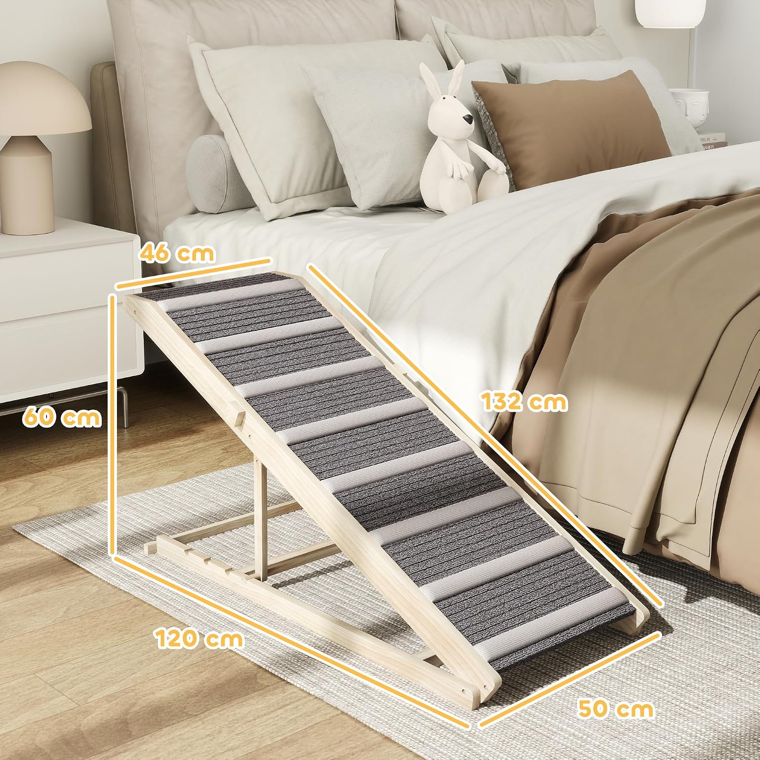 Foldable Dog Ramp for Bed and Couch, Portable Pet Ramp with Non-Slip Carpet, 4 Adjustable Heights from 16" to 23.5", Lightweight Dog Steps for Small Large Dogs, Car, SUV