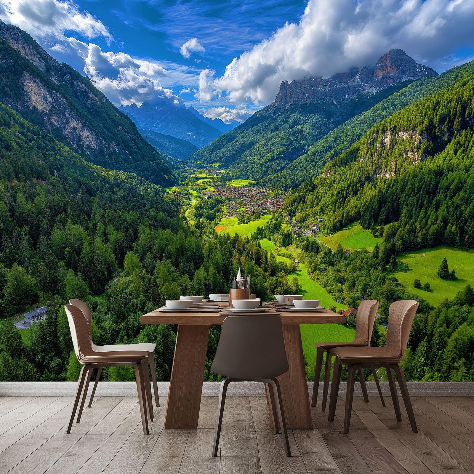 Générique Panoramiczna tapeta, wielokolorowa 300 x 210 cm gigantyczny plakat 3D - natura dolina las błękitne niebo tapeta do salonu, pokoju dziecięcego dla dorosłych i gabinetu dekoracja restauracji