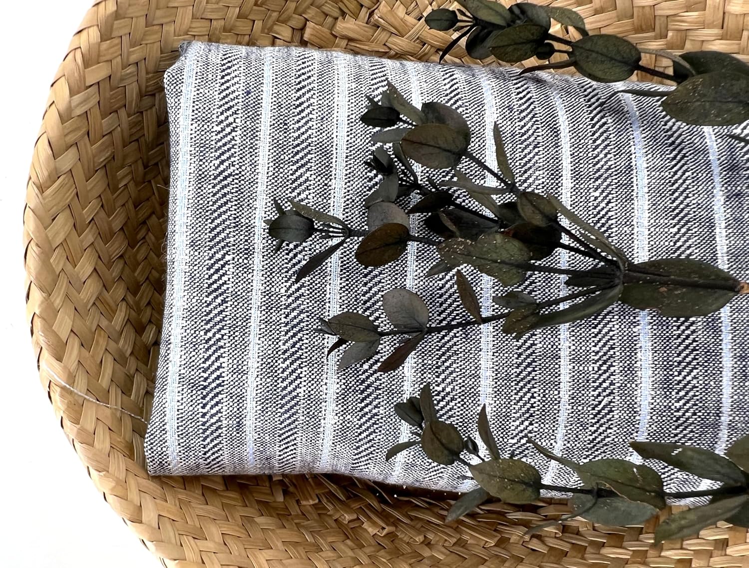 Linen Fabric with Silver Lurex – Striped Dobby Weave, Pre-Washed 2520 Navy
