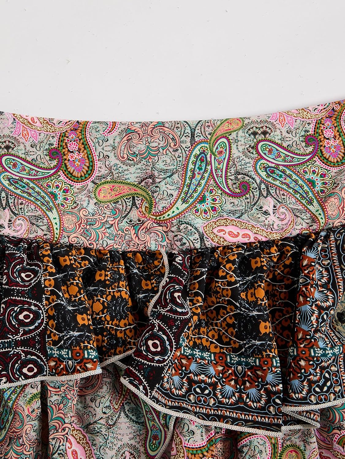 MakeMeChic Women's Plus Size Mini Skirt Paisley Print Ruffle Tiered A Line Boho Summer Skirts - Image 2