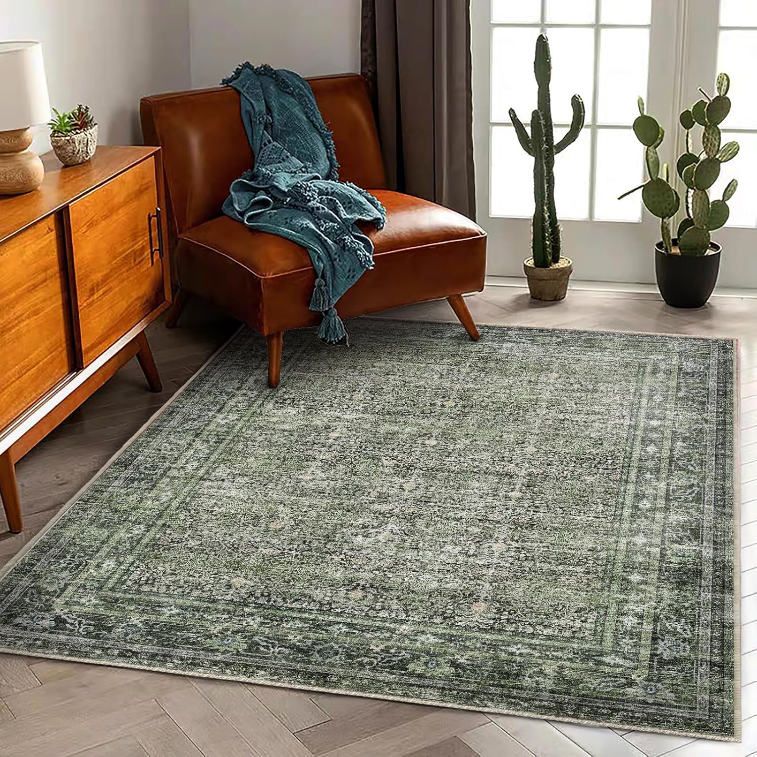 Tapis de salon grand lavable fini les glissades 200x200cm doux
