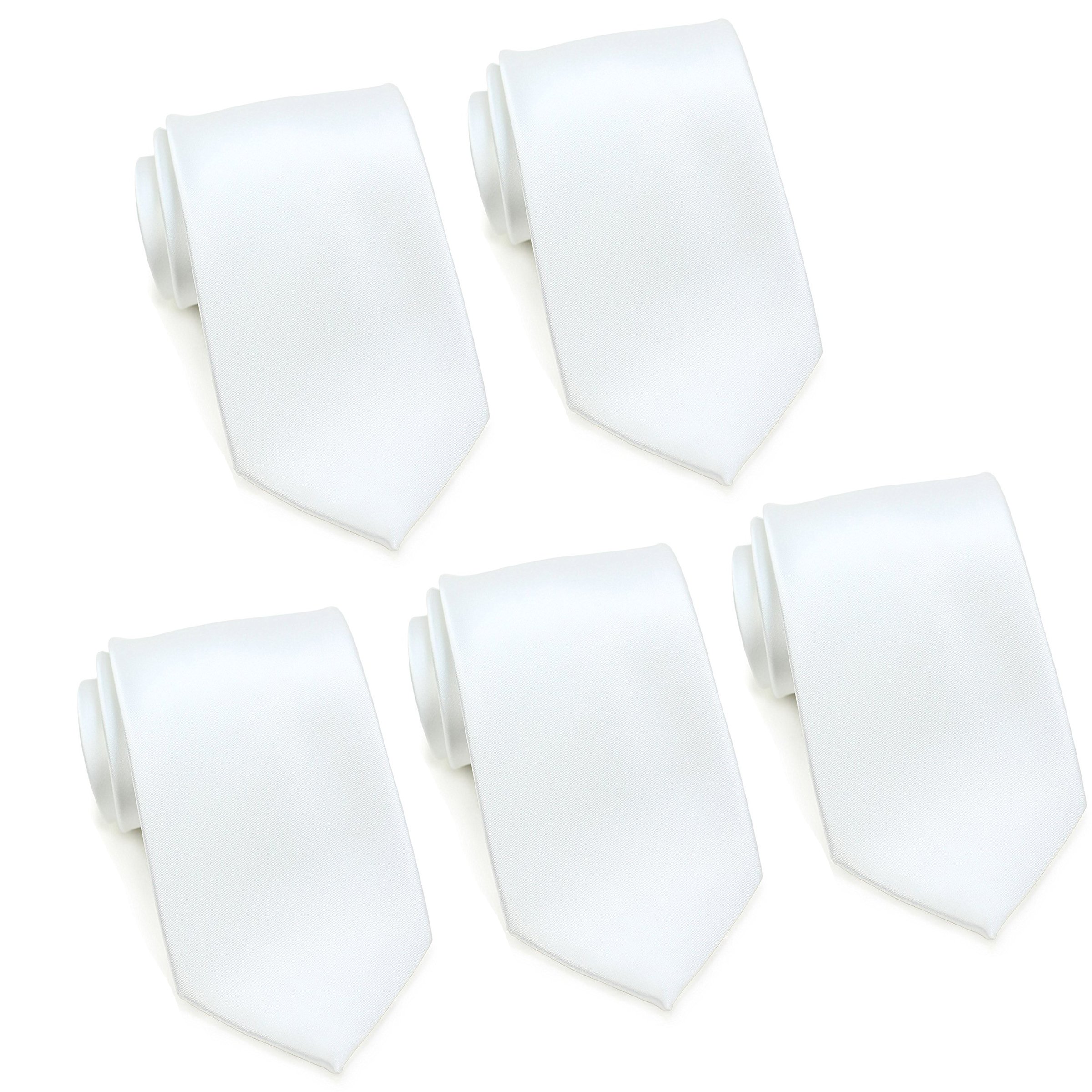 FOMANN Mens Formal Tie Wholesale Lot of 5 Mens Solid Color Wedding Ties 3.5" Satin Finish