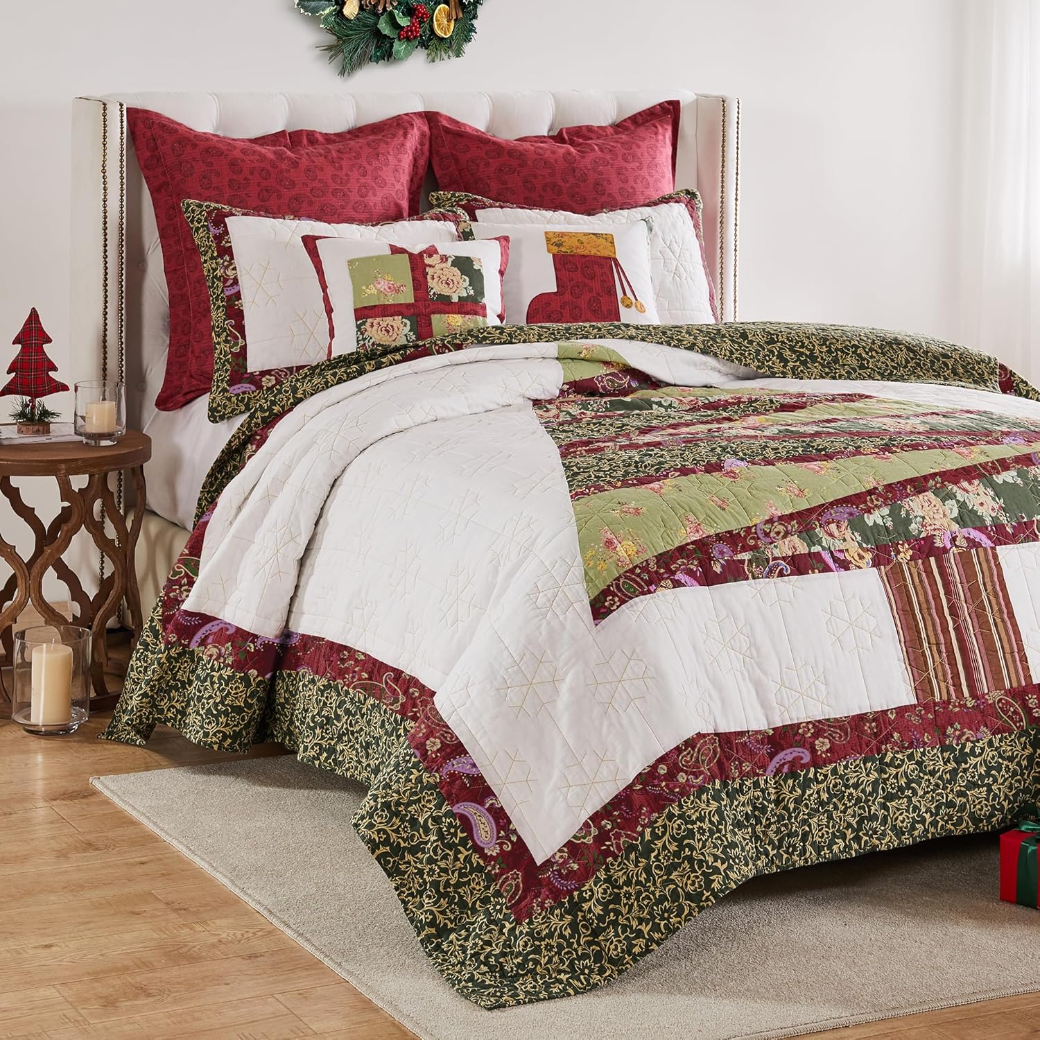 Greenland Home Christmas Tree Cotton Quilt Set, 3-Piece Full/Queen, Holiday