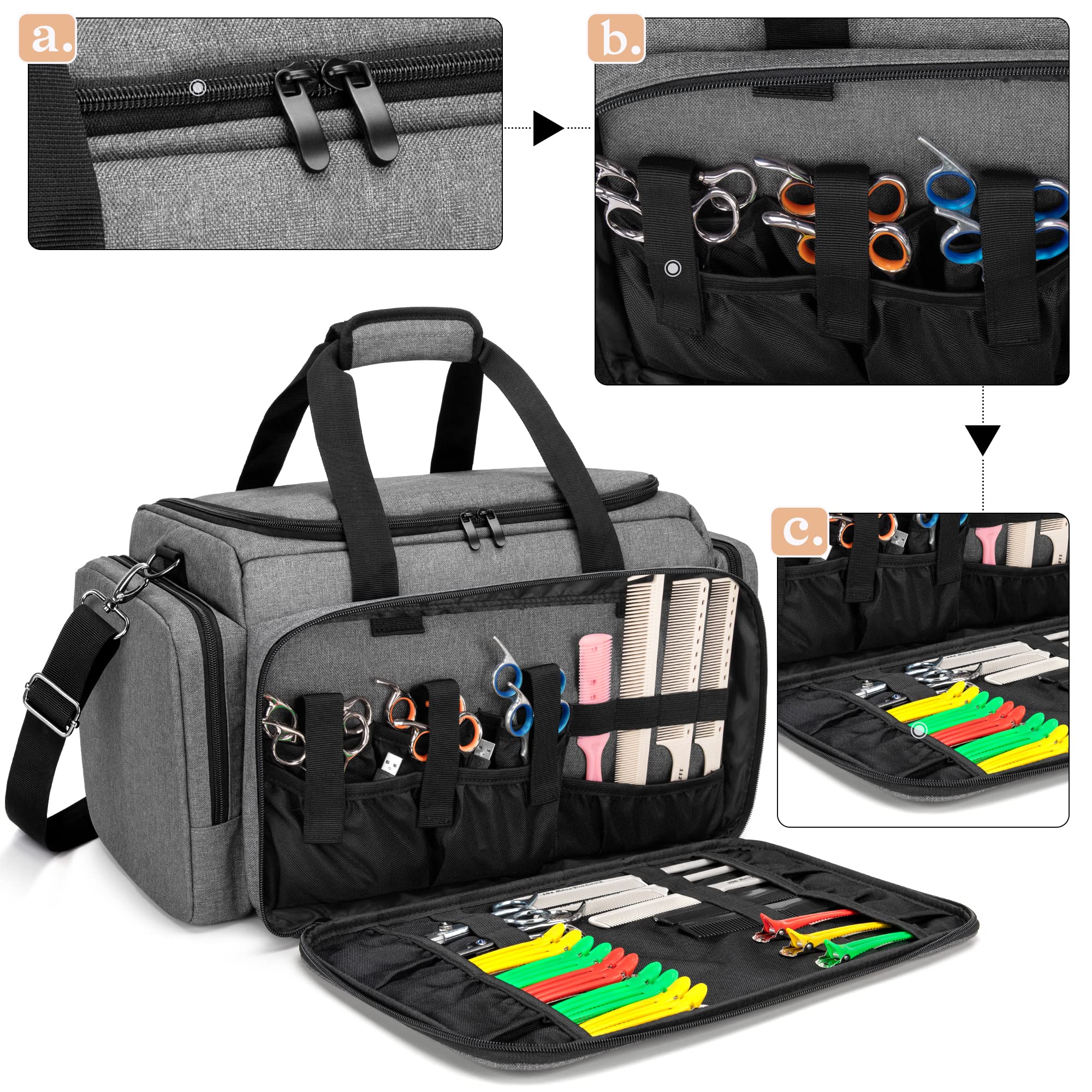 BAFASO Friseur Reisetasche, Frisör Aufbewahrung Koffer für Salon, Friseur Tasche für Friseurin, Maskenbildner, Stylist, Friseur Zubehör Organizer Tasche, OHNE ZUBHEÖR, Grau