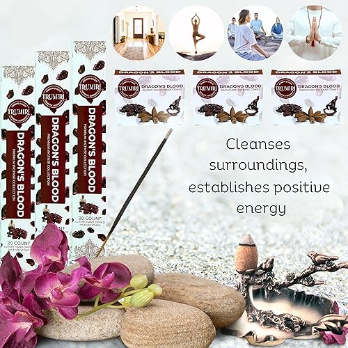 Miniatura 3 de Dragons Blood Inciense Sticks & Backflow Incienso Conos para Cascada Combo Pack  60 varillas de incienso + 30 conos de reflujo  Insents  Conos de