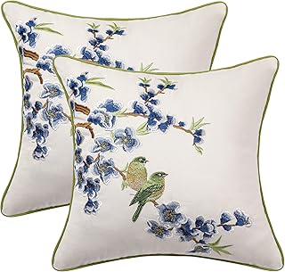 Holibeat Embroidered Flower Birds Throw Pillow Covers 18 * 18 inches Spr...