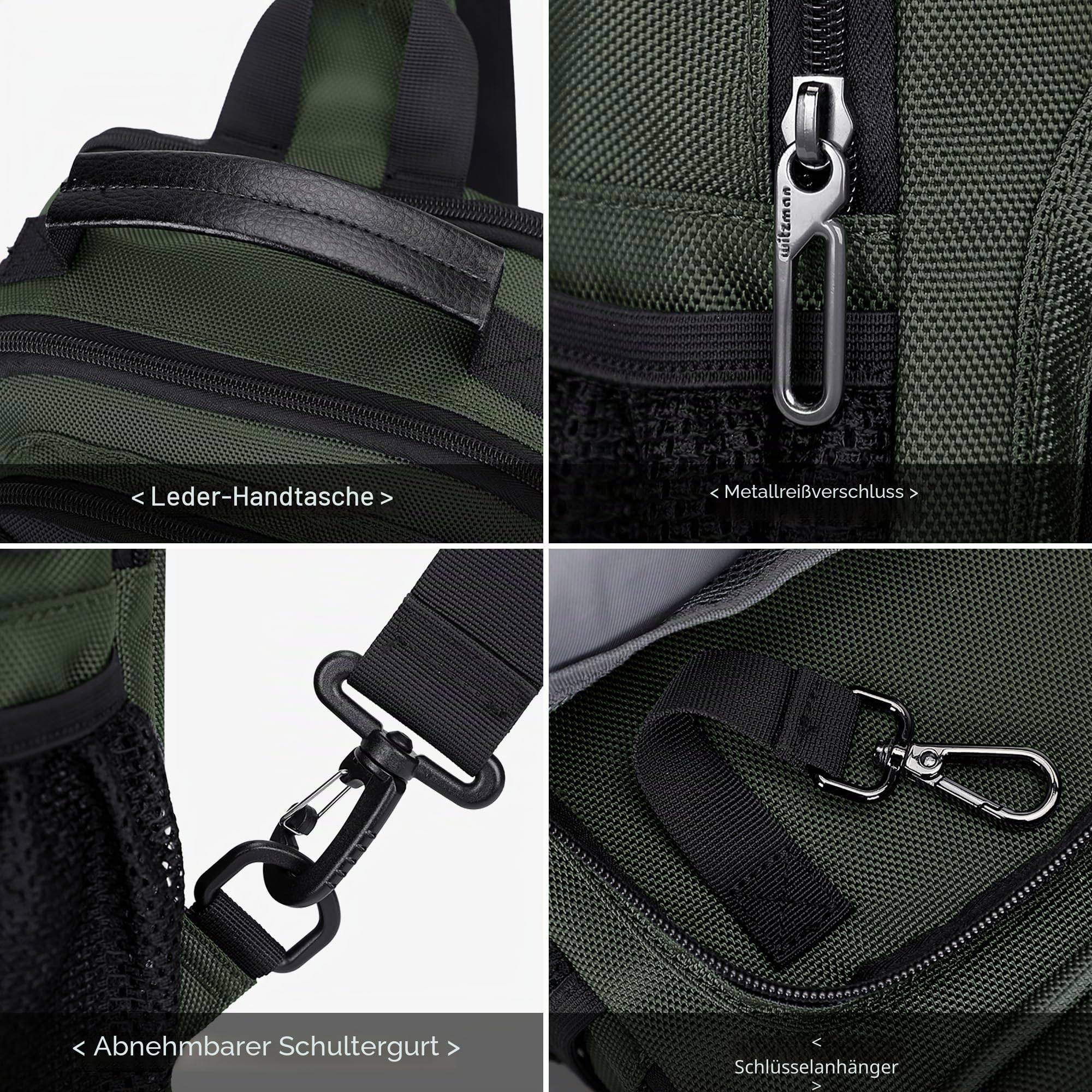 WITZMAN Umhängetasche für Herren, umwandelbarer Sling-Rucksack mit USB-Port
