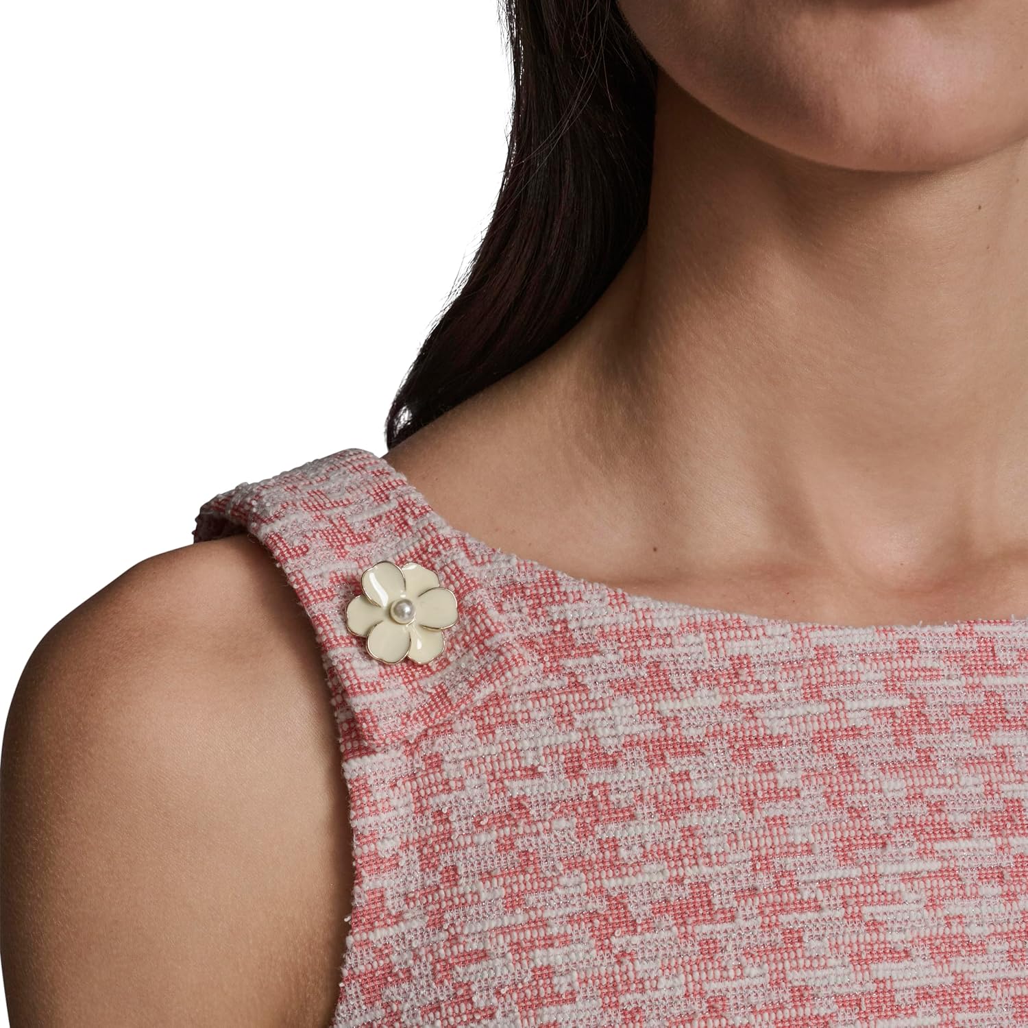 Karl Lagerfeld Women's Sleeveless Square Neck Knit Tweed a Line Faux Pockets Dress