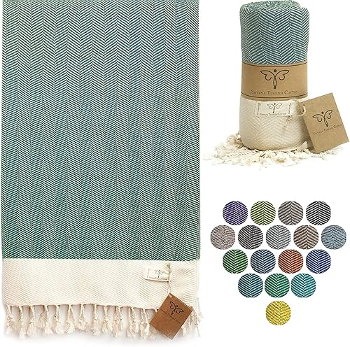 SMYRNA TURKISH COTTON Herringbone Series - Toalla de playa turca de gran tamaño, 37 x 71 pulgadas, extra grande de secado rápido, sin arena, manta