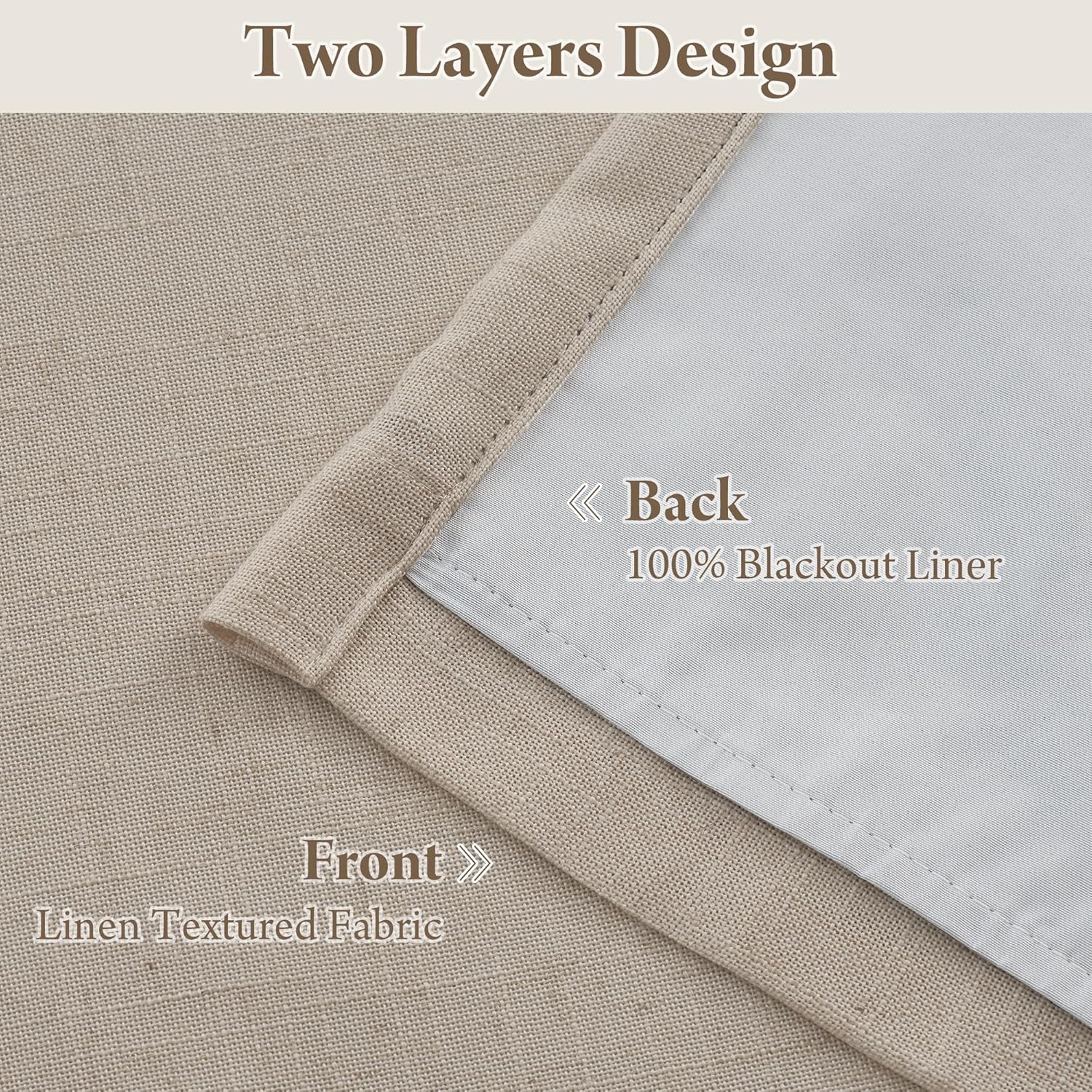RYB HOME 100% Blackout Pinch Pleated Linen Curtains for Bedroom, 2 Layers Thermal Insulated Natural Neutral Decor for Farmhouse Living Room, Taupe, 40" W x L84 L, 2 Panels Set
