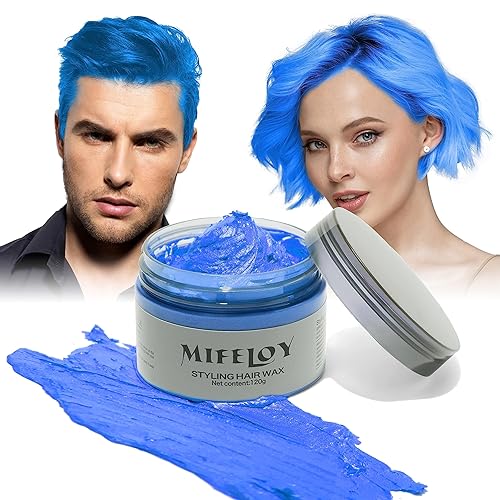 Cera temporal de color azul para el cabello, 4.23 onzas, tinte en crema para peinado natural instantáneo, barro de coloración desechable para