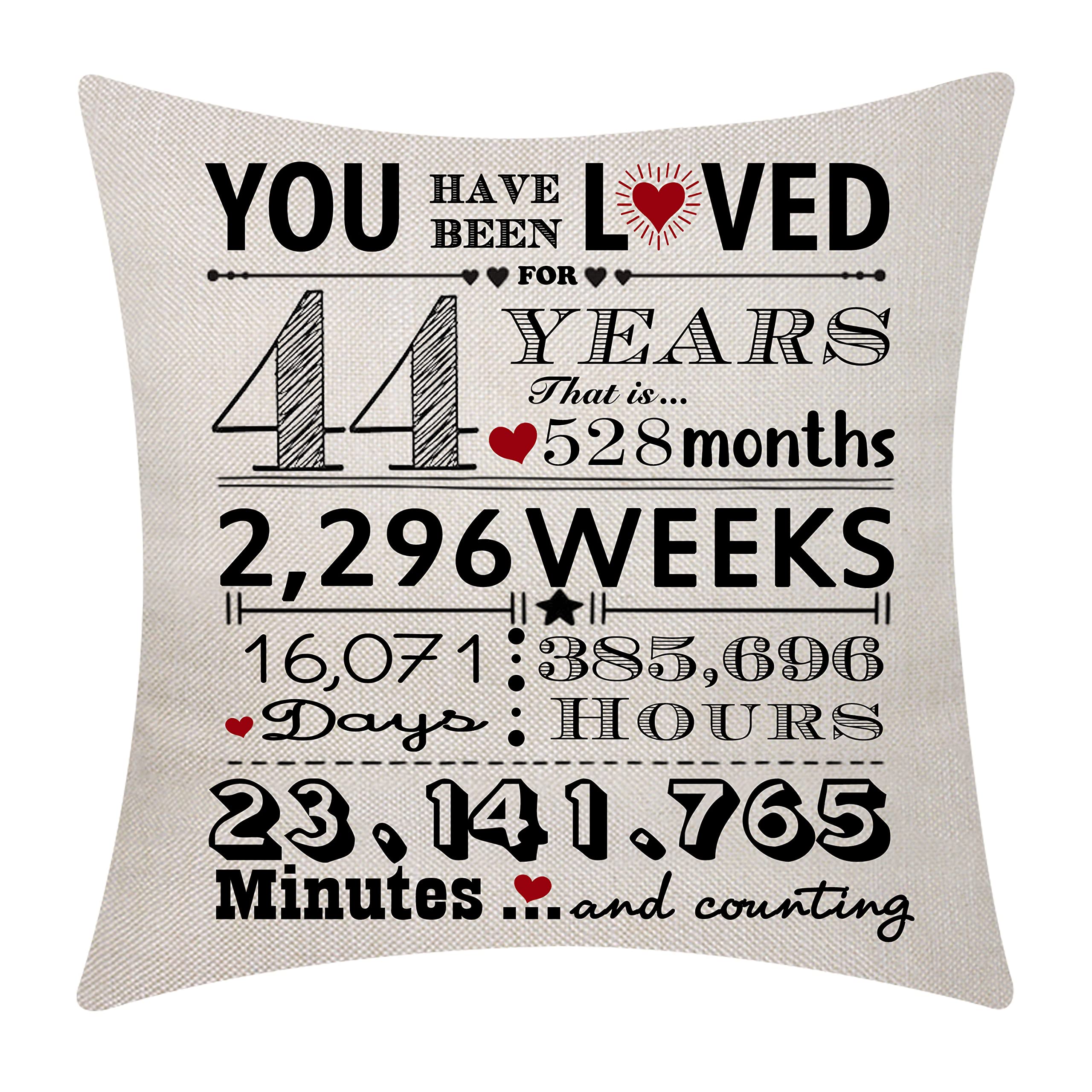 44th Birthday Gifts Presents Birthday Decorations for 44 Years Women Men 44 Years Anniversary Birthday Throw Pillow Cover for 44 Years(44 Years Loved)
