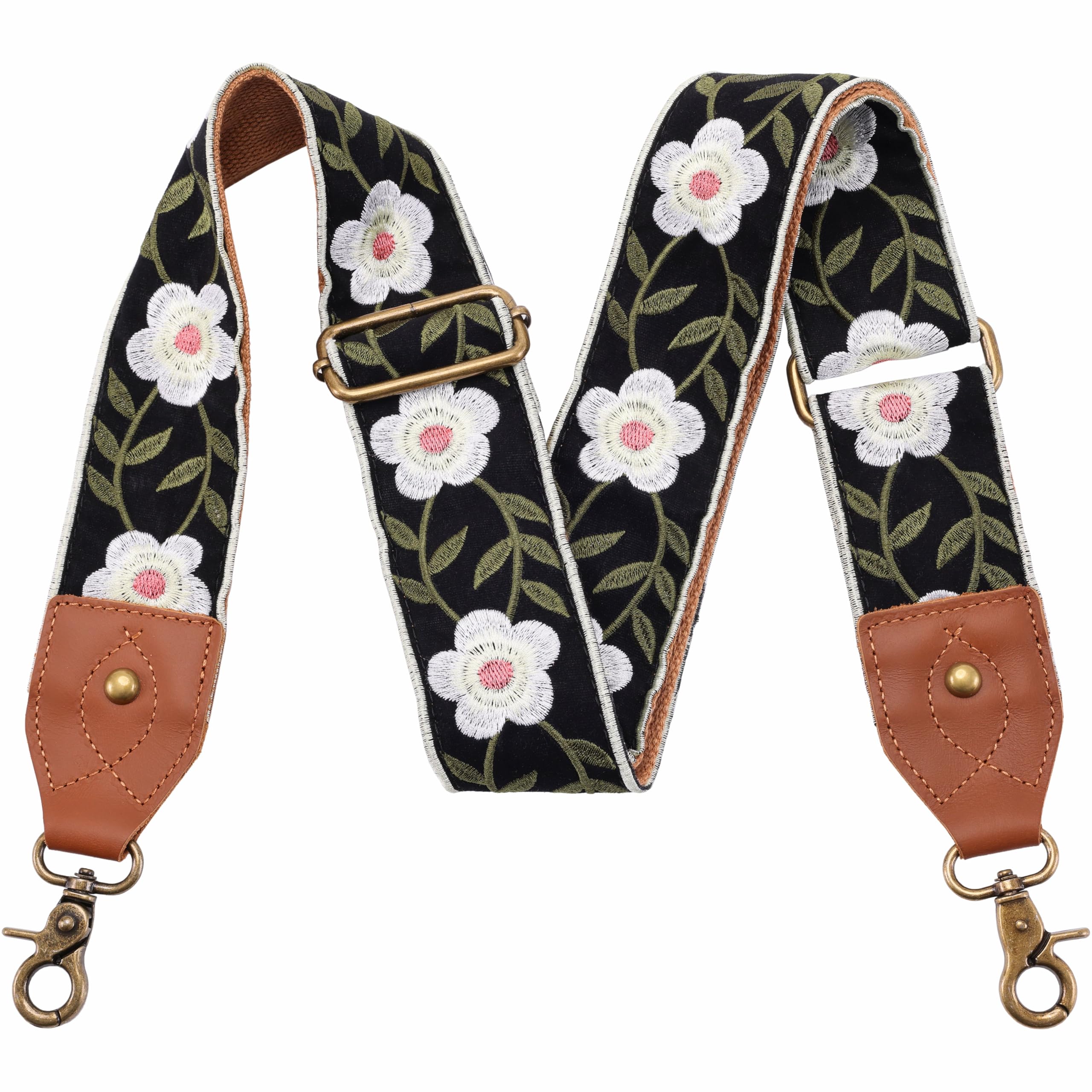Nefelibata Purse Strap-2"Crazy Horse Leather Bag Strap Adjustable Replacement,Retro Jacquard Embroidery Crossbody Straps