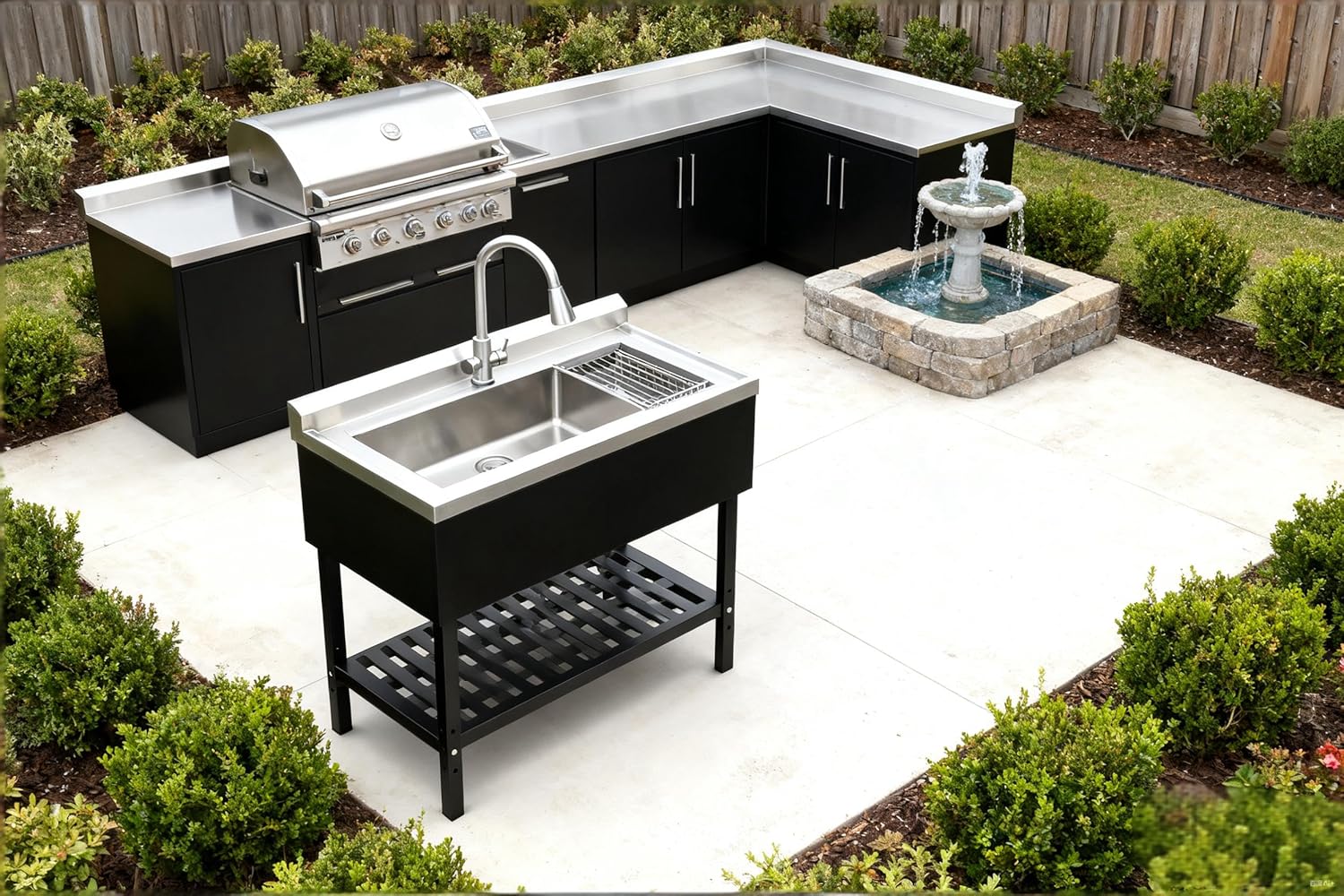 40 Inch Freestanding Stainless Steel Utility Sink with Pull Out Faucet, Single Basin Laundry Sink for Garage Basement Workshop Outdoor Use