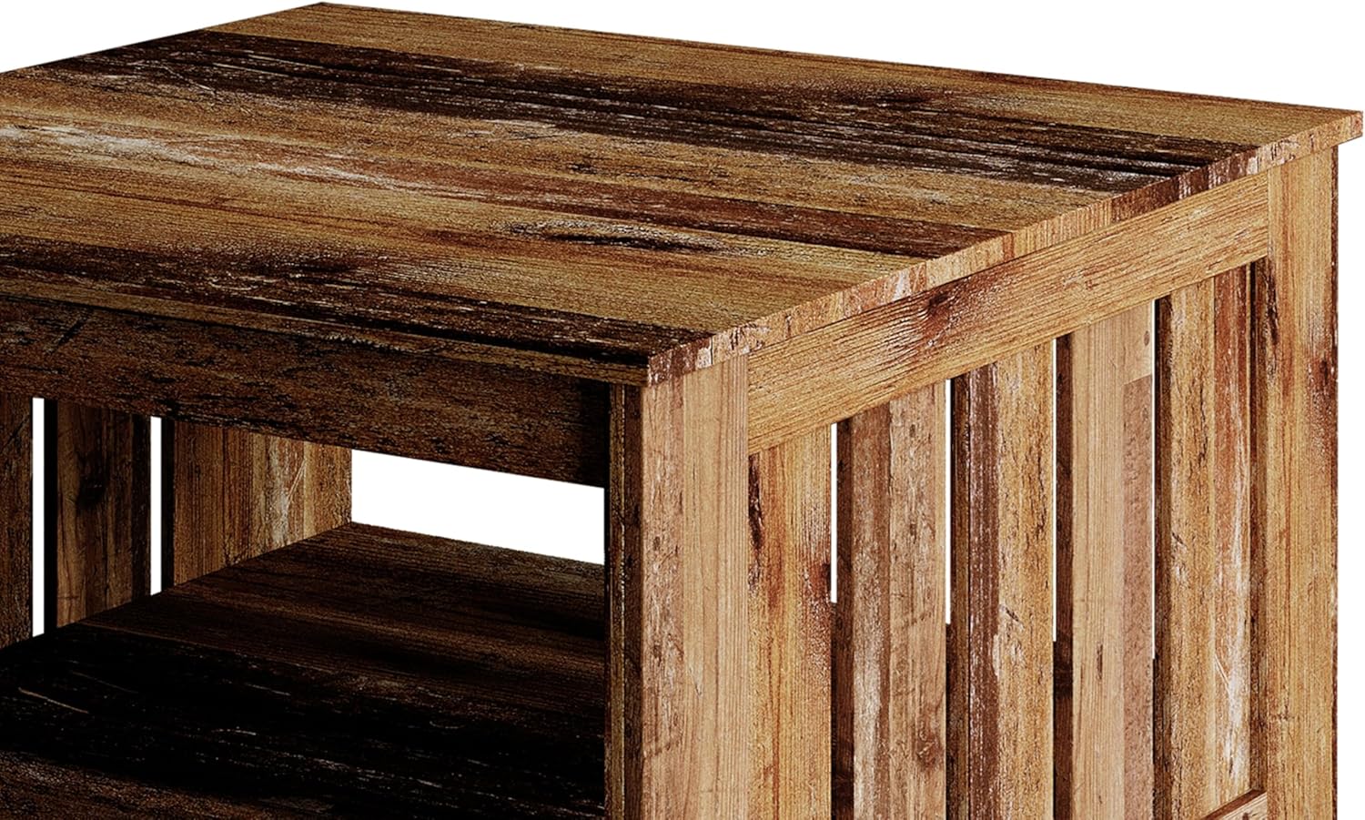 HOME DESIGN Nashua 3 Piece Coffee Table Set for Living Room, Rustic Farmhouse Style, Slatted Side Panels, Open Shelf Storage, Easy Assembly, Vintage Oak Finish