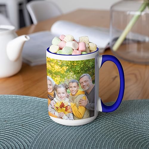 Miniatura 8 de Taza de café con foto personalizada, 15 onzas, azul cielo, con imagen envolvente, texto, taza de cerámica personalizada con imagen, taza