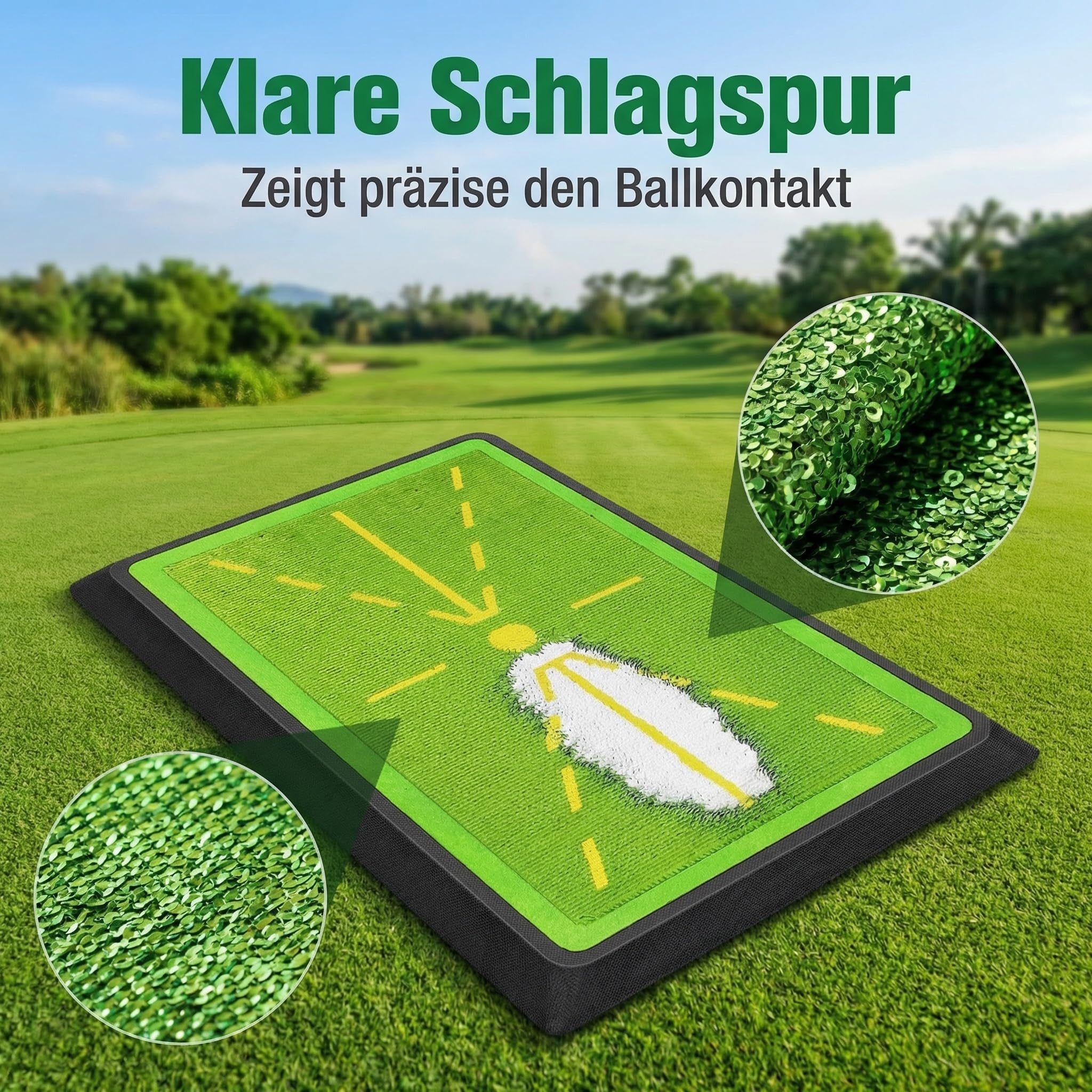 DULCE DOM Golf-Trainingsmatte mit Schwungbahn-Feedback | Indoor & Outdoor | rutschfeste Gummirückseite | Verbessert Schwunggenauigkeit & Ballkontakt | Trainingshilfe für Anfänger