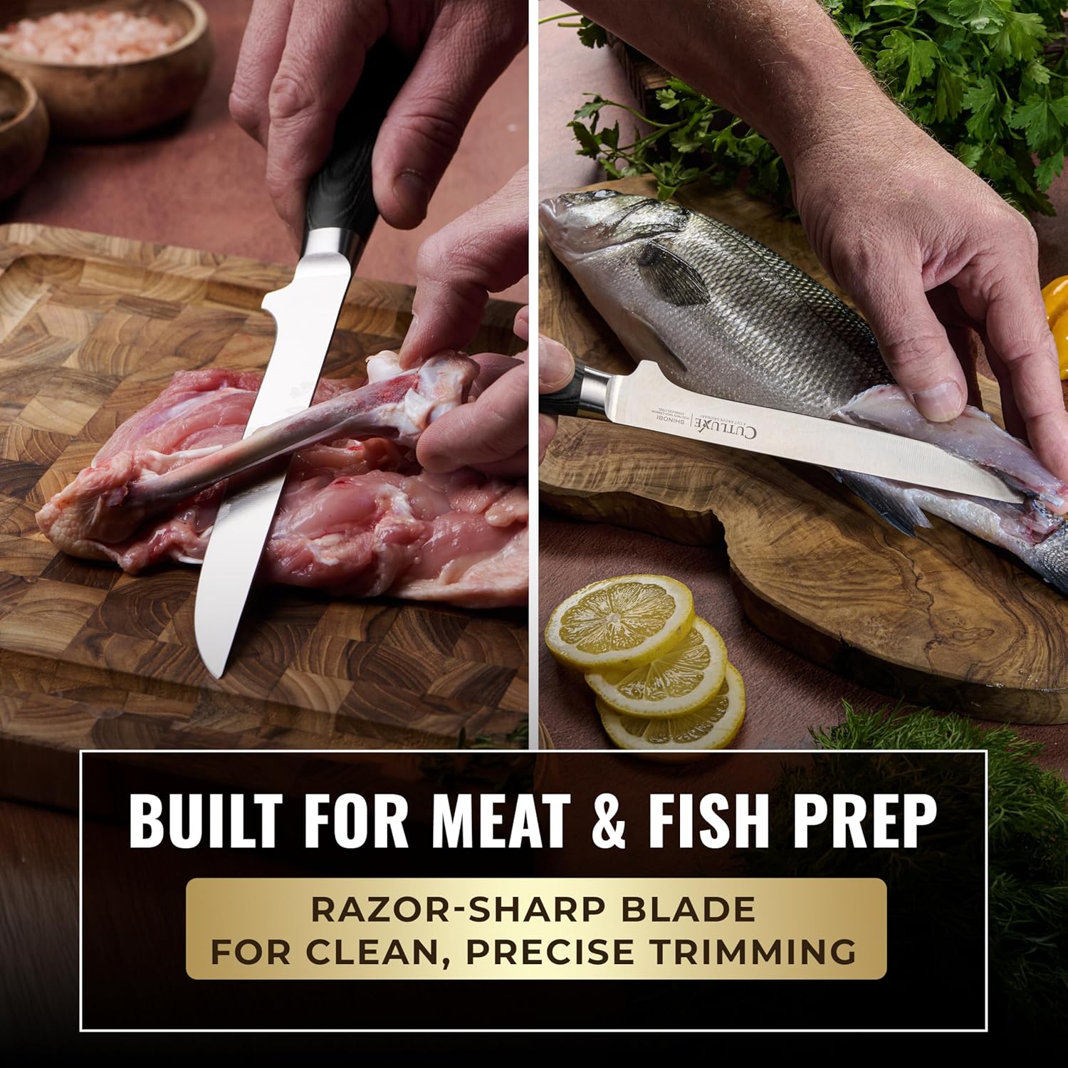 Cutluxe Professional Meat Knife Set – 12" Brisket Slicer & 6" Japanese Boning Knife – High-Carbon Steel, Full Tang Ergonomic Pakkawood Handles