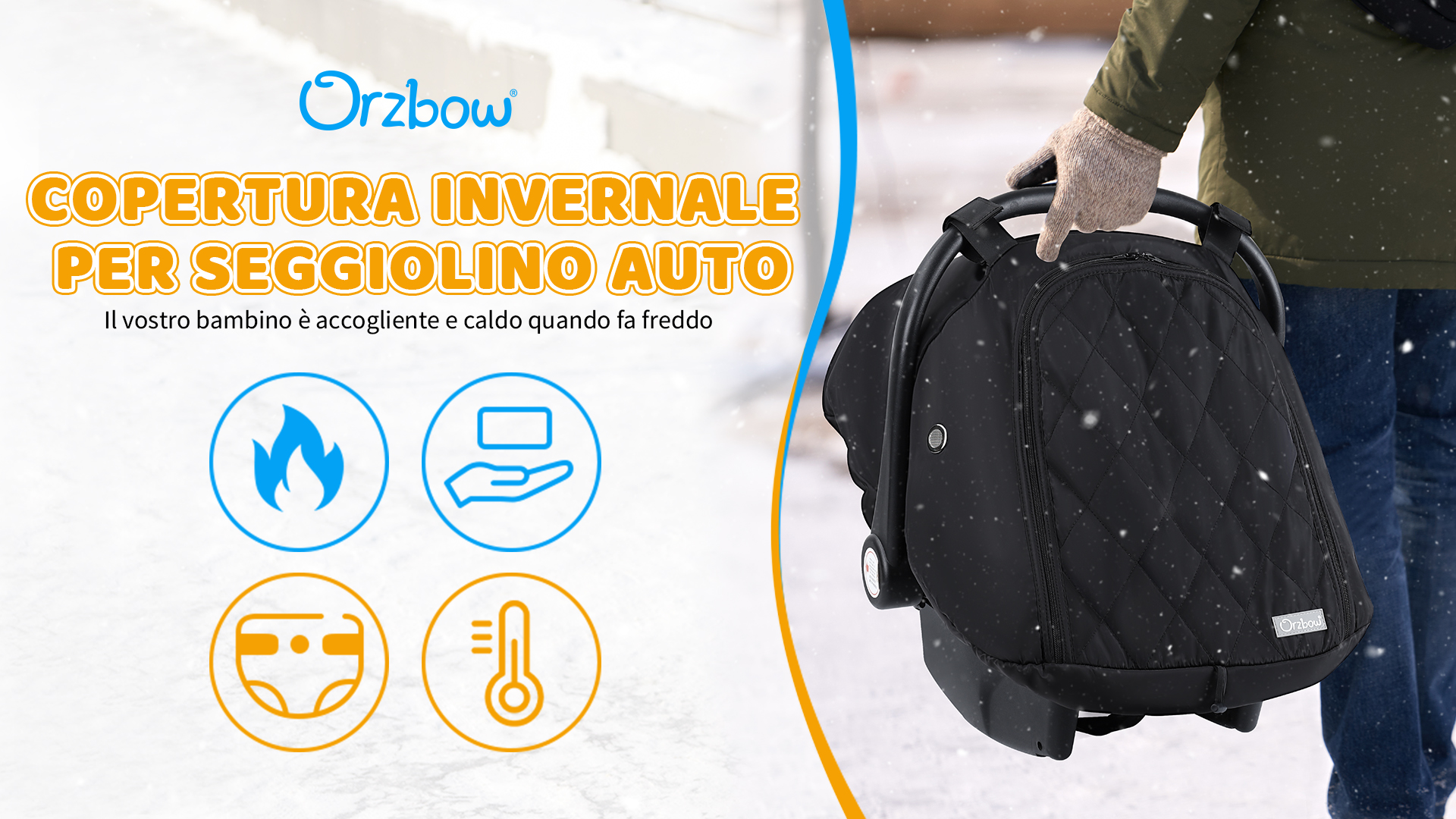 Orzbow Copertura Invernale Per Ovetto Portatile - Sacco Termico Con Zip Frontale, Impermeabile E Antivento Per Passeggini - Grigio Scuro - Foto 2