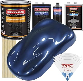 Restoration Shop - Sapphire Blue Metallic Urethane Basecoat with Clearcoat Auto Paint - Complete Slow Gallon Paint Kit - Professional High Gloss Automotive, Car, Truck Refinish Coating
