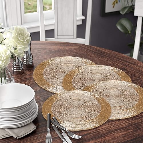 Miniatura 10 de Juego de 4 manteles individuales redondos de cuentas de granja, color negro, de 13 pulgadas, con cuentas, hecho a mano por expertos artesanos, un