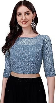 Pujia Mills Womens Readymade Fancy Sifli Work Half Sleeve Saree Blouse.