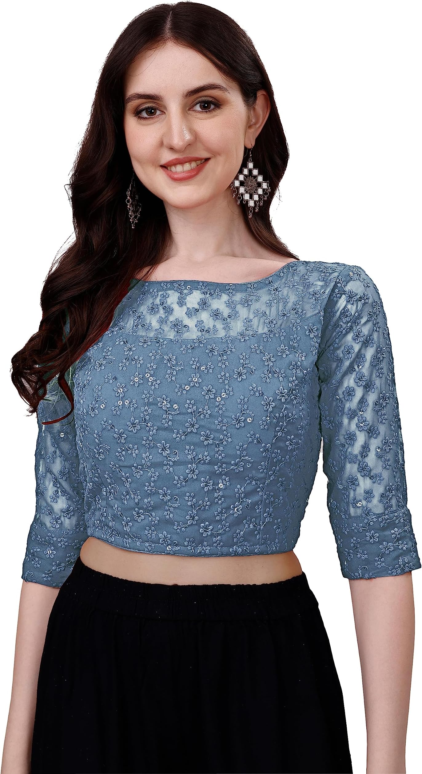 Pujia Mills Womens Readymade Fancy Sifli Work Half Sleeve Saree Blouse.