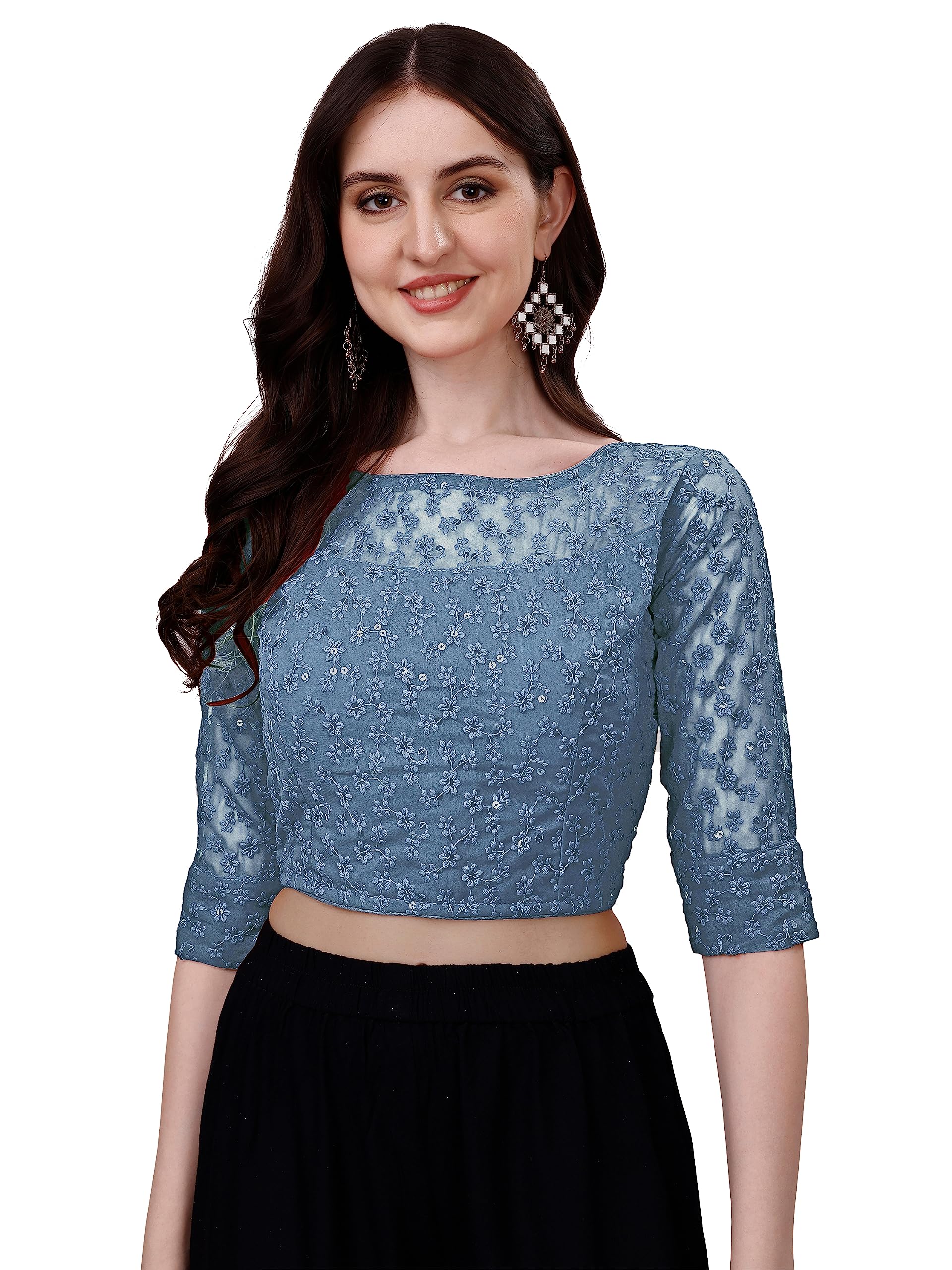 Pujia Mills Womens Readymade Fancy Sifli Work Half Sleeve Saree Blouse.