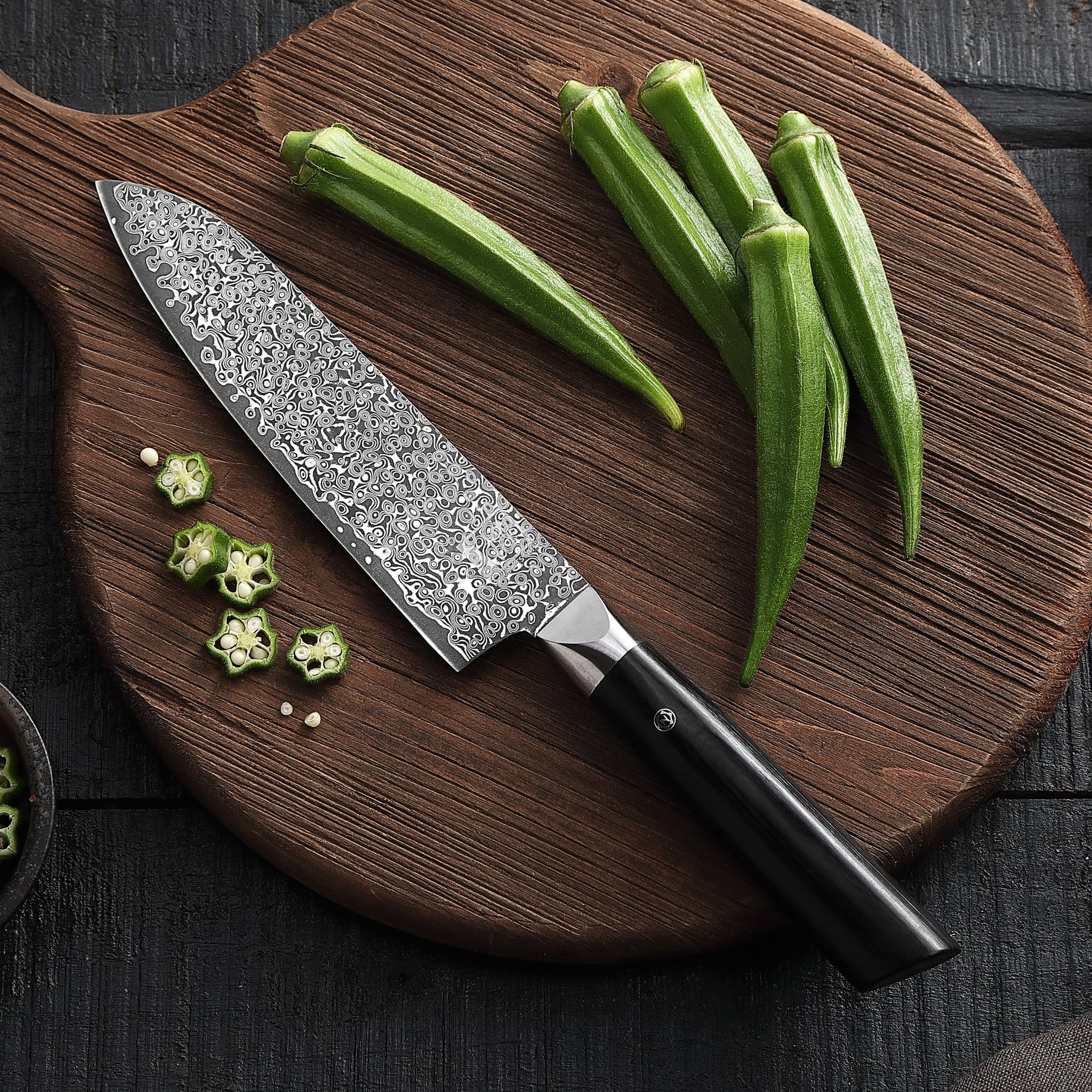 Amazon.com: zayiko Black Edition Damascus Santoku Knife, 7.1 Inch