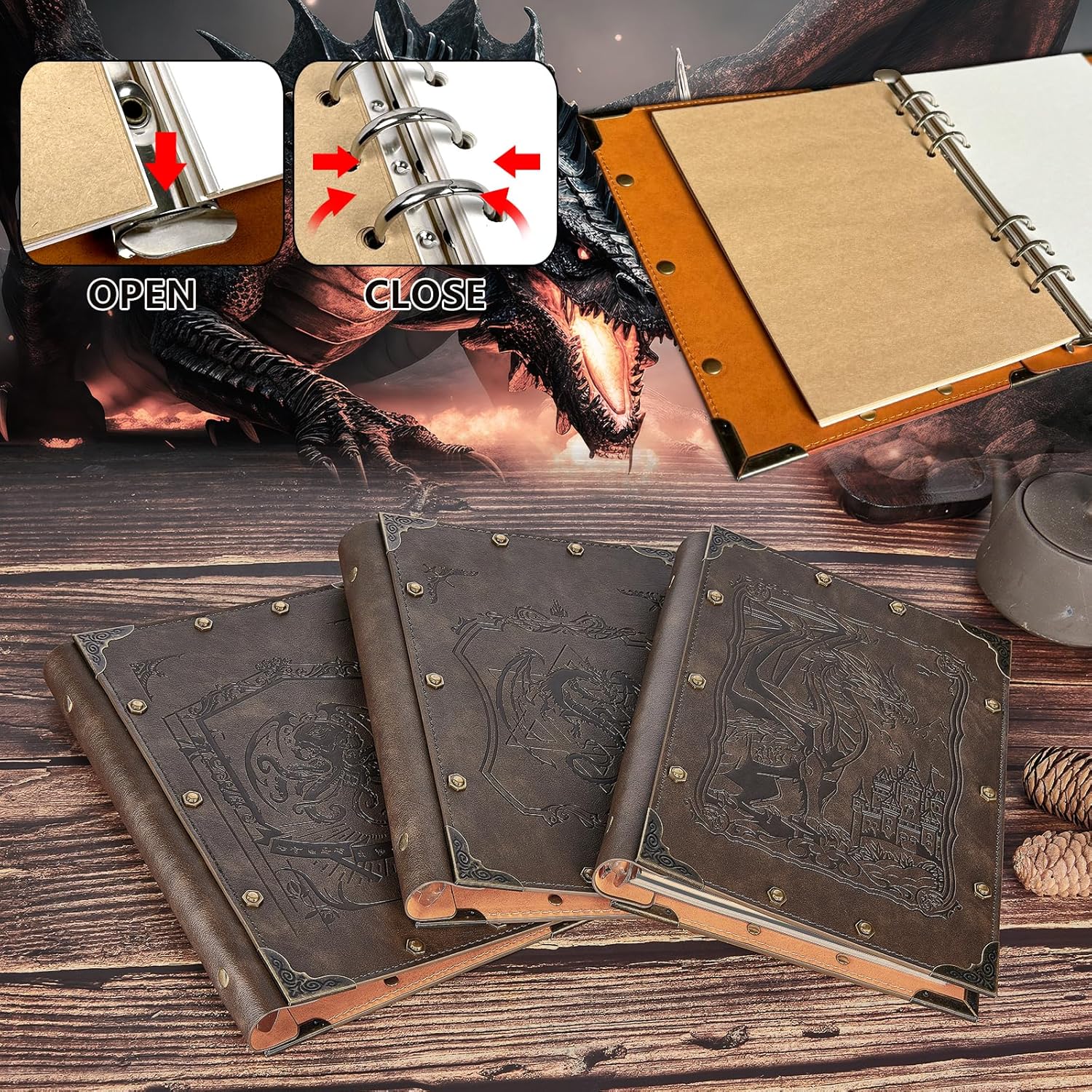 DUROTAN DND Journal/Notebook,Unique 400 Pages A5 Refillable Leather Dragon Journal for Dungeons and Dragons/D&D,Great RPG Accessories Nerdy Gifts for DM's & Players Womens Mens Girls