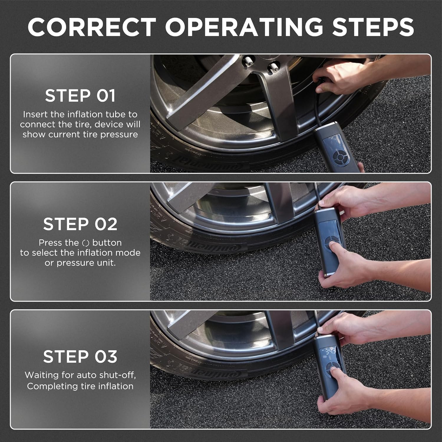 StartPro Tire Inflator Portable Air Compressor, 150PSI Cordless Air Pump, Dual Power Suply, LED Display, Flashlight, Auto Shut-Off, Fast Inflation for Car, Motorcycle, Bike, and Sports Equipment