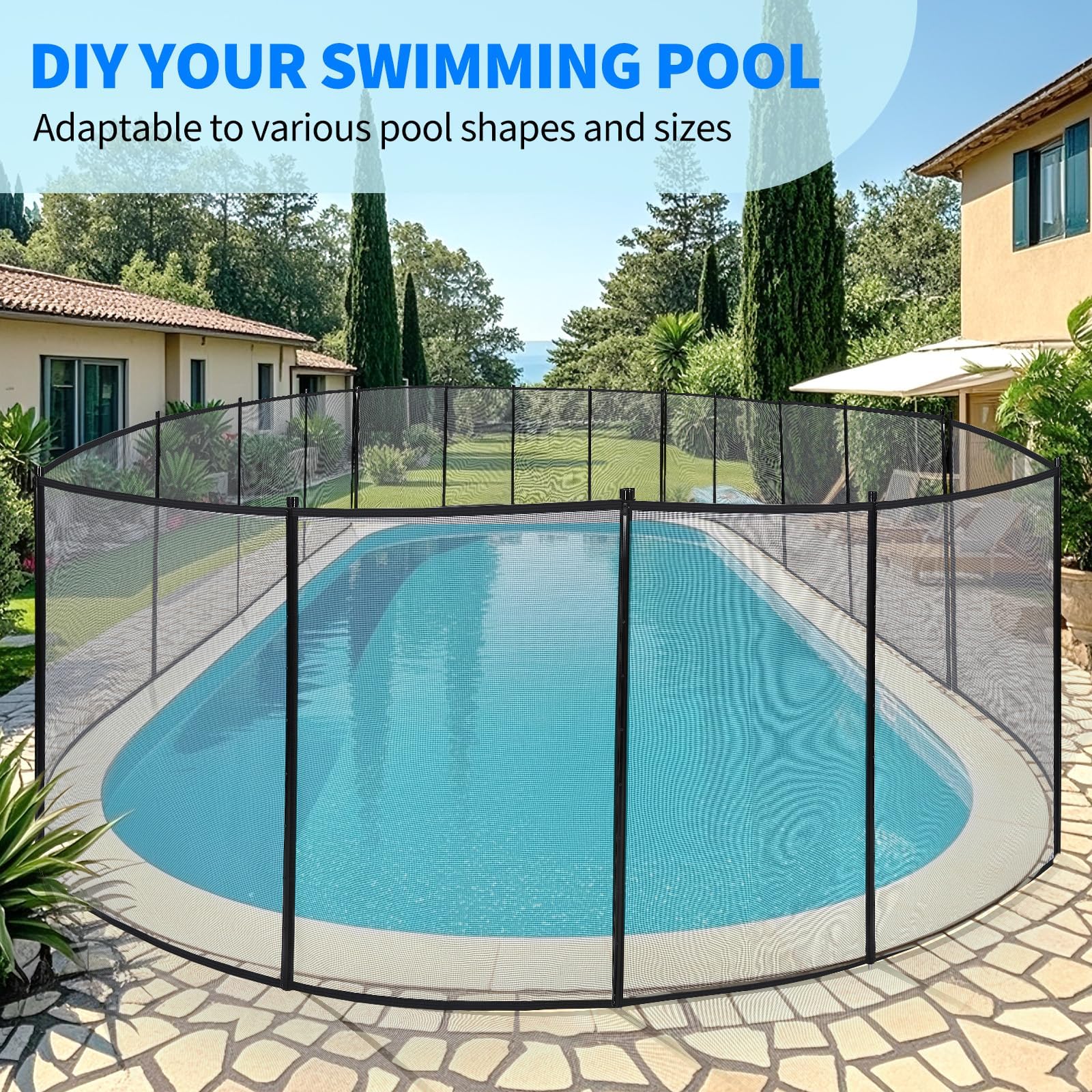 Condition photo showing New/Like New for garvee swimming pool fence 4ft x 108ft, ground safety fencing with gate, removable safety barrier for swimming pools, 320gsm tear-resistant mesh, easy diy installation, black