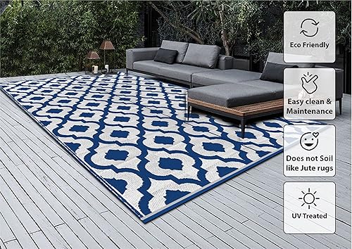 Miniatura 5 de BalajeesUSA Alfombras de patio al aire libre 6 x 9 pies (183 cm x 274 cm), azul y blanco 20317