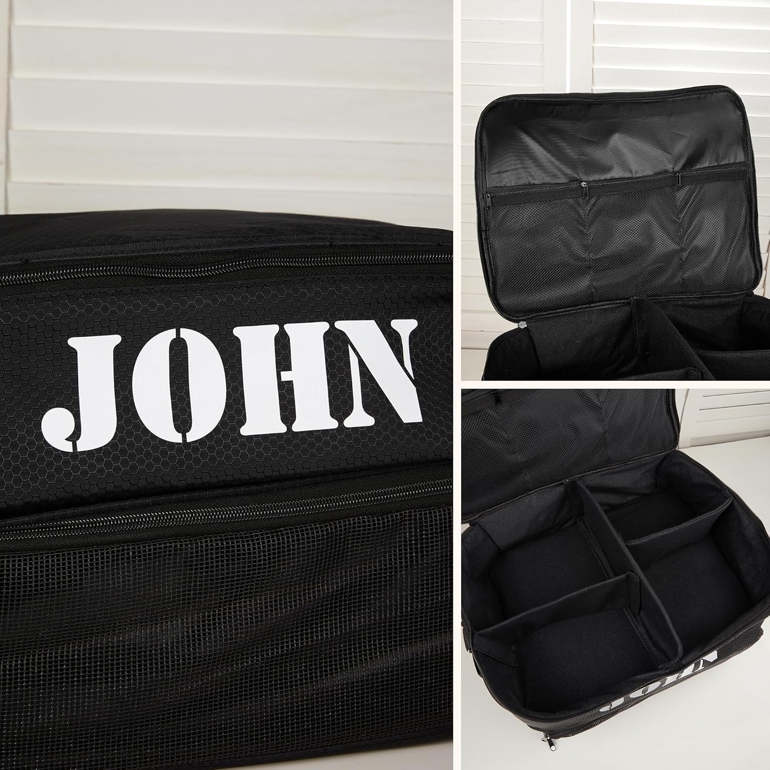 Personalized Name 2 Layer Golf Trunk Oranizer for Car Storage with Shoulder Stap Ventilated Compartments Custom Golf Shoe Bag Accessories Gifts for Men Women Golfer Size 17.32×12.99×9.06INCH