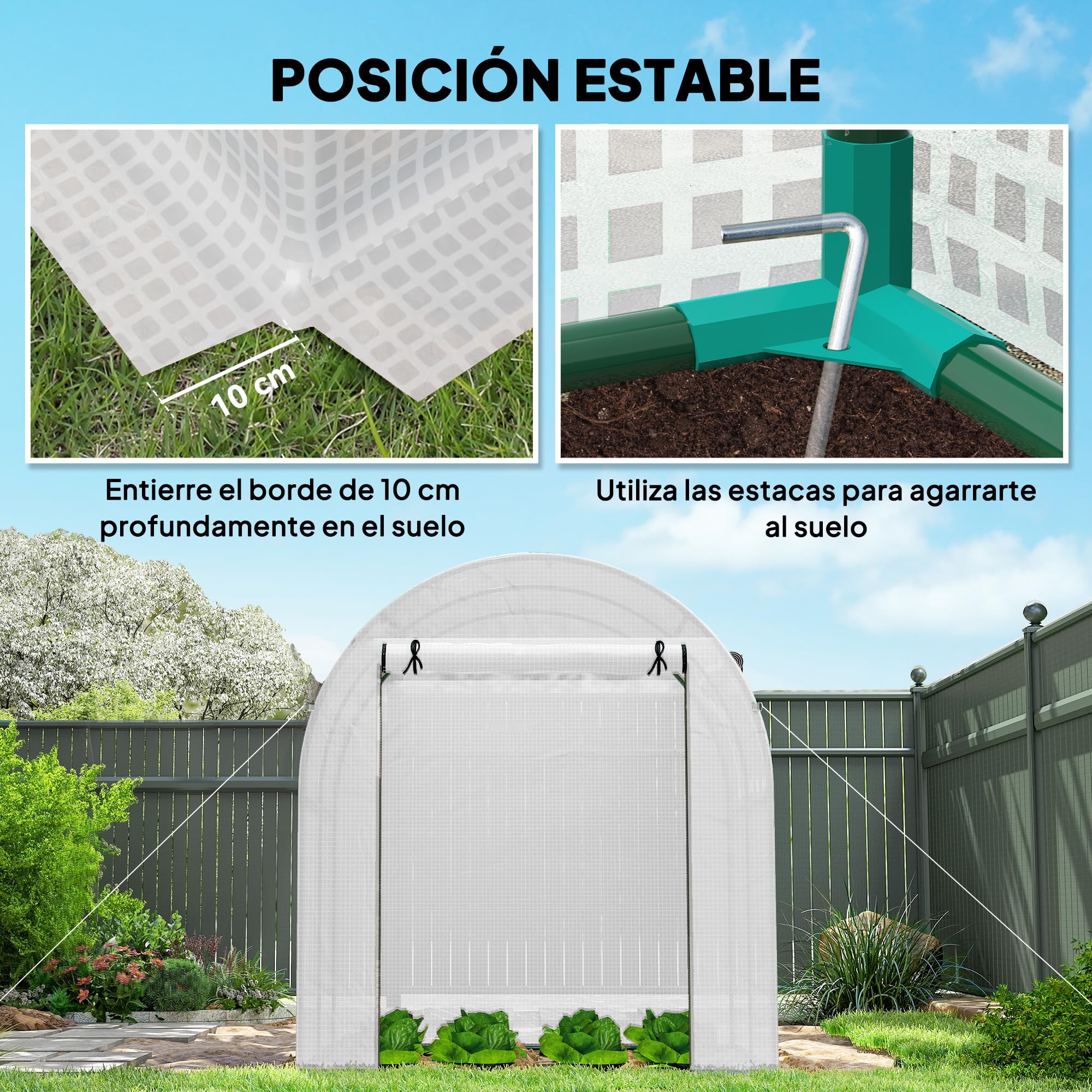 Outsunny Invernadero de Jardín 180x180x200 cm Invernadero de Túnel Pequeño con Puerta Enrollable y Ventana de Malla para Cultivar Plantas Flores Blanco