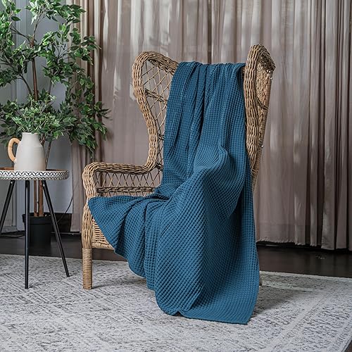 Miniatura 4 de Comfy Cubs Manta de punto gofre 100% algodón, transpirable, agradable al tacto, suave, ligera, perfecta y cálida, tamaño para sofá, cama y sofá