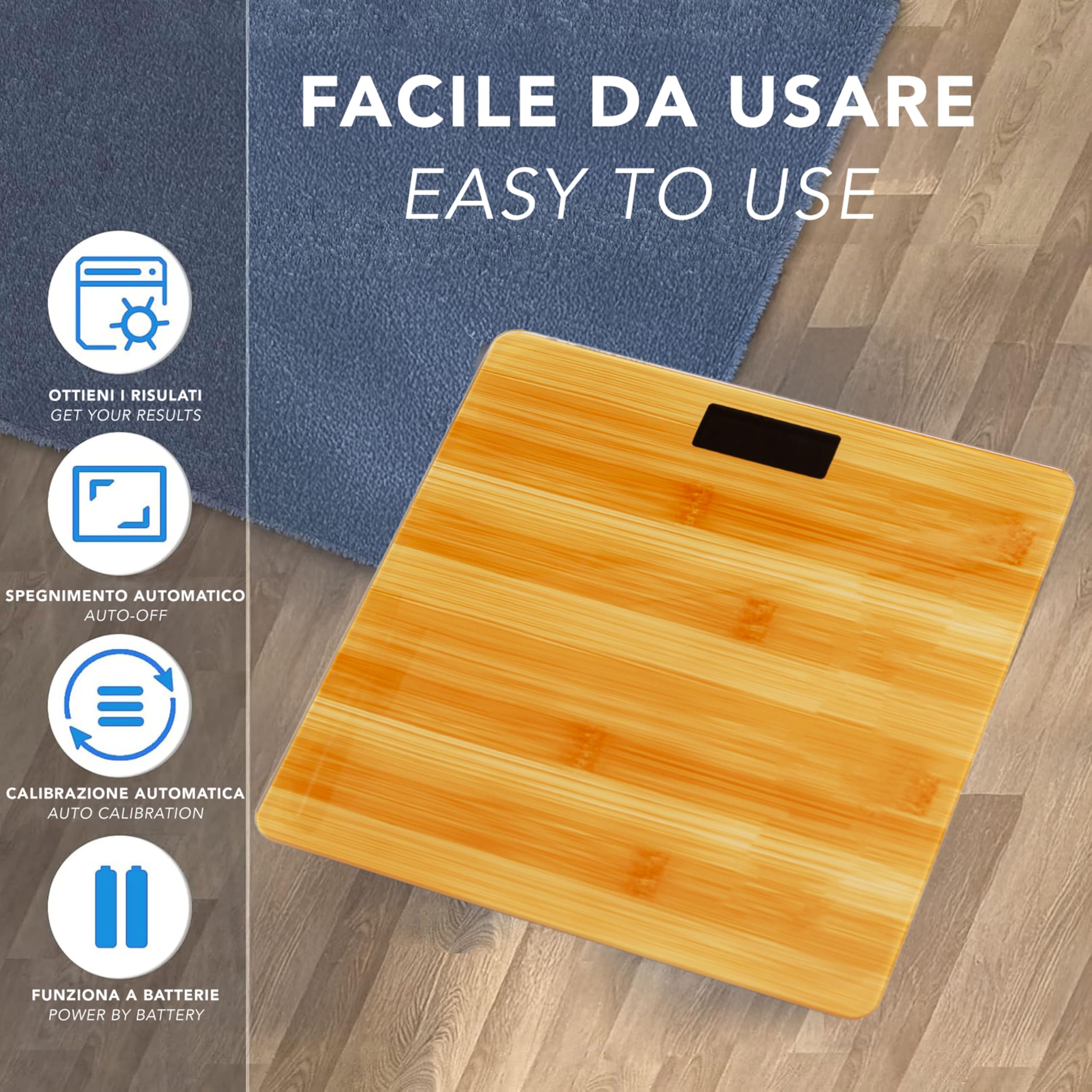 IPEA Bilancia Pesapersone Digitale Ultra Sottile color Legno - Tecnologia STEP ON - Massima Precisione Peso - Design Elegante in Vetro Temperato - Display Misurazione precisa 0,1 KG - Max 180Kg