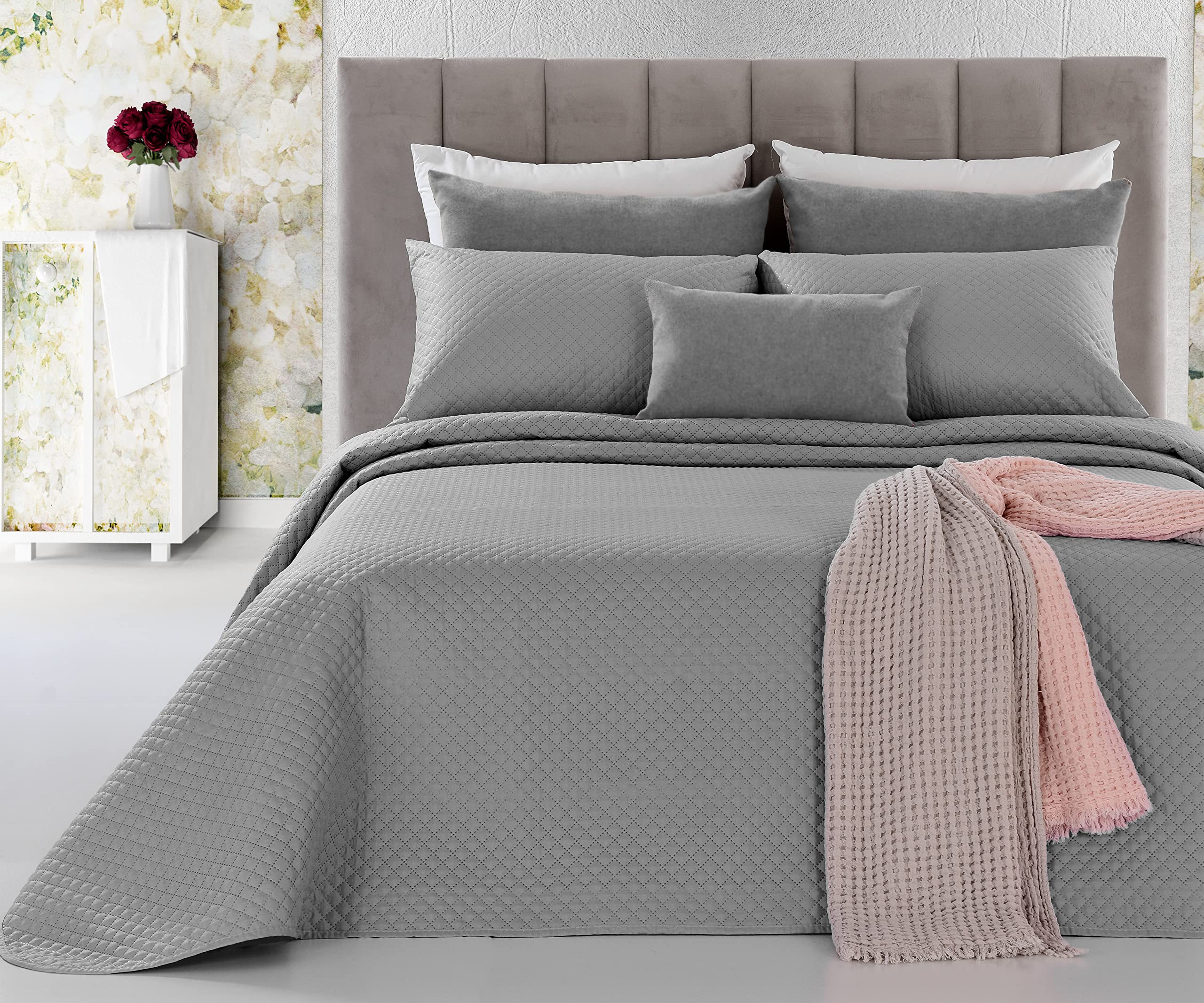 ForenTex - Colcha Boutí, (22L-Gris), Reversible, Gris, Cama 135 cm, 230 x 260 cm