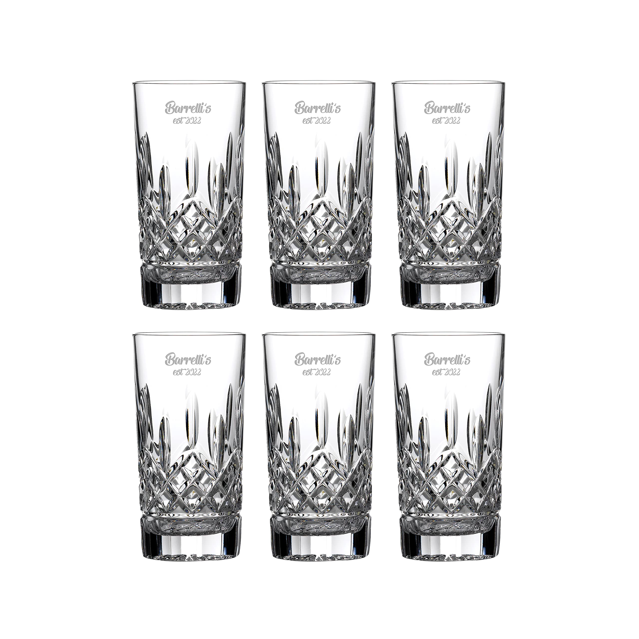 Waterford Personalized Lismore Hiball Glasses Set of 6 Custom Engraved Cut Crystal Highball Glasses for Mojitos Cocktails Water