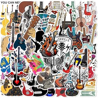 50Pcs Cute Musical Instrument Stickers,Vinyl Waterproof Guitar Decals for Teens Music Fans for Water Bottles Funny Laptop,Luggage,Scrapbooking,Kids,Teens Girls Boys Adults Aesthetic Sticker(Guitar)