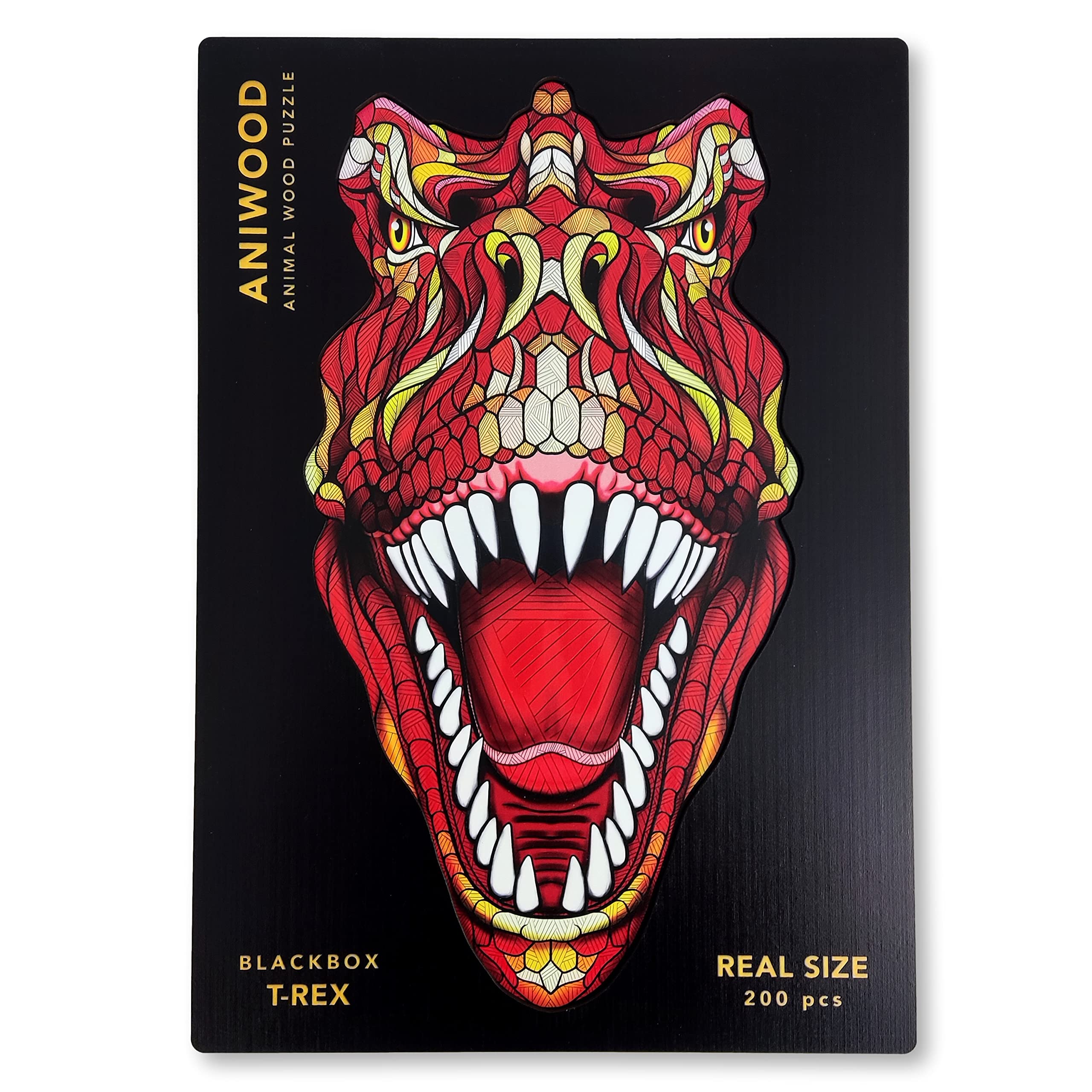 ANIWOOD Holzpuzzle Erwachsene Tieren. Gestanzter Deckel, Lebensgroße Puzzle-Box. 3 Schwierigkeitsmodi, dekoratives Element. Einzigartige Puzzleteile (T-Rex, L)
