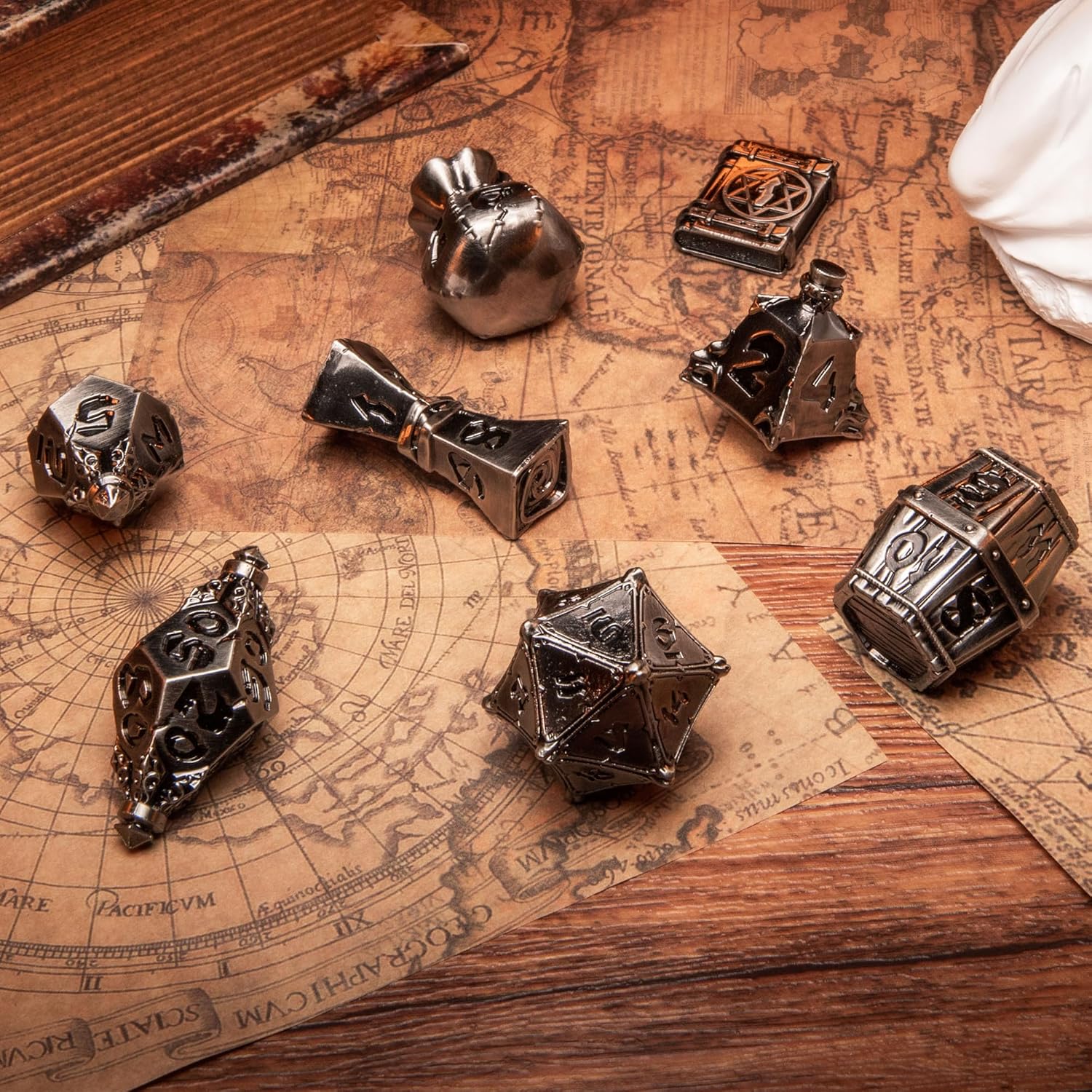 Dice Antique Nickel Color Alloy Material - Die Double-Colors Polyhedral Dice Sets for D&D DND RPG MTG Dungeon and Dragons Table Board Roll Playing Games D4 D6 D8 D10 D% D12 D20,Age 15+