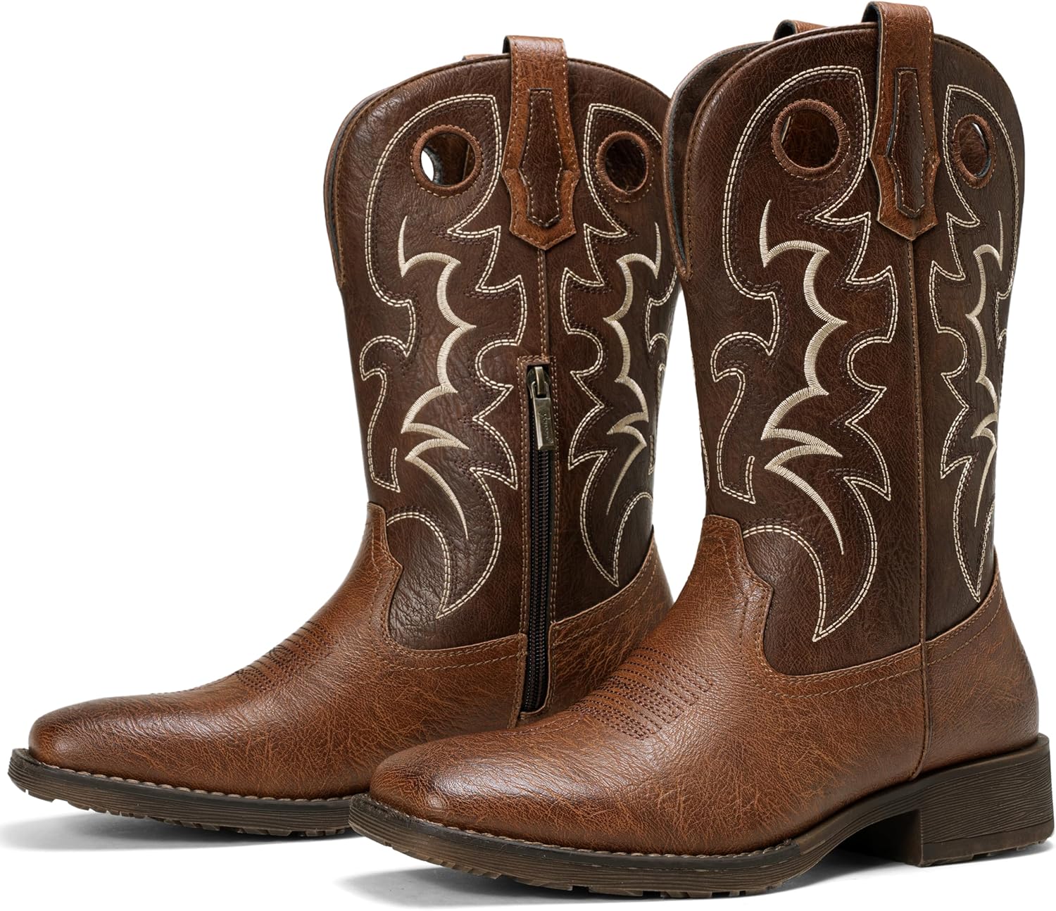 Jousen Cowboy Boots for Men, Retro Square Toe Western Boots with Embroidery, Durable Slip-Resistant Pull-On Boot with Holes