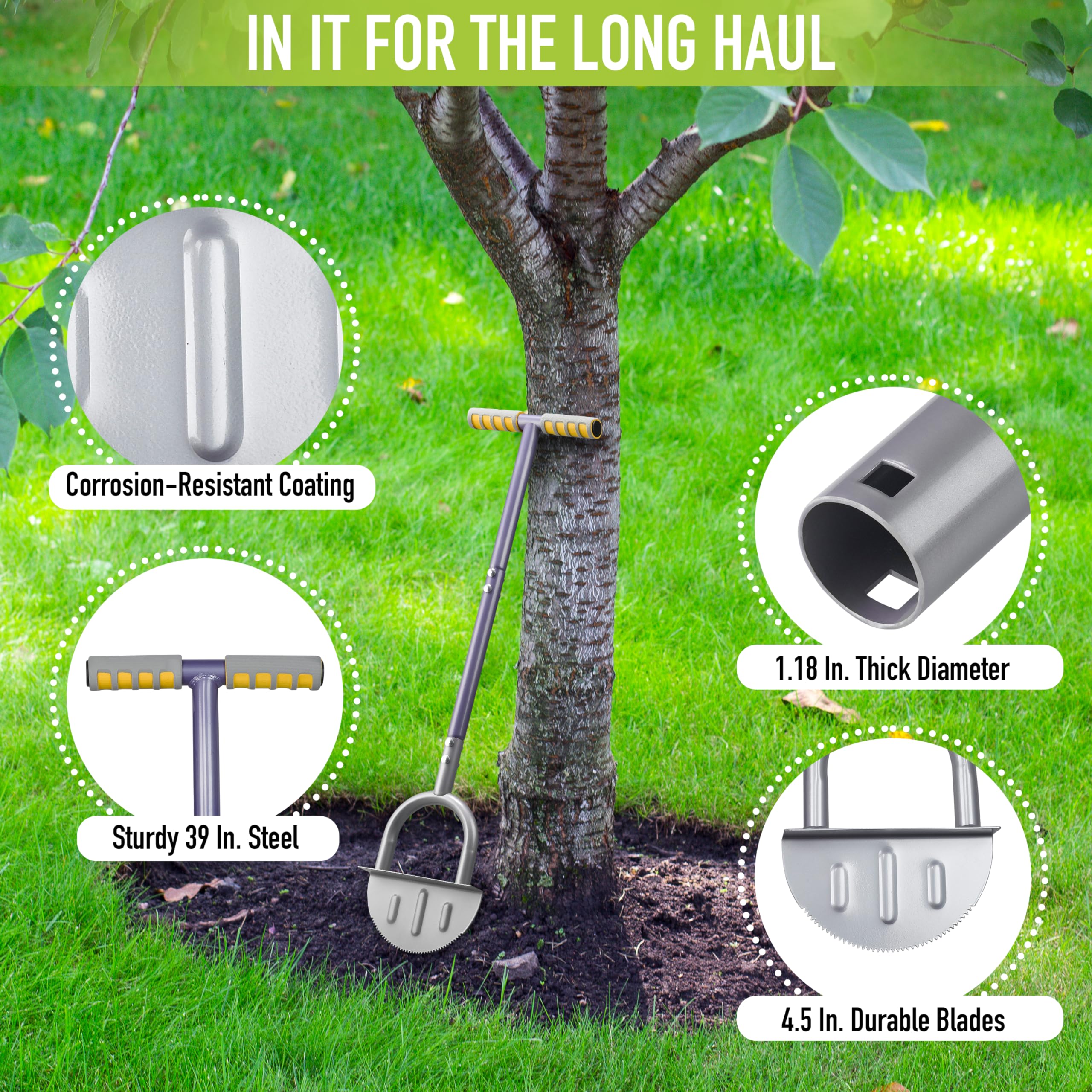 Bordeadora de media luna mejorada modelo de noviembre de 2024 – Herramienta de jardín de acero para paisajismo y bordes con cuerda y clavijas para mayor precisión – Bordeadora de dientes